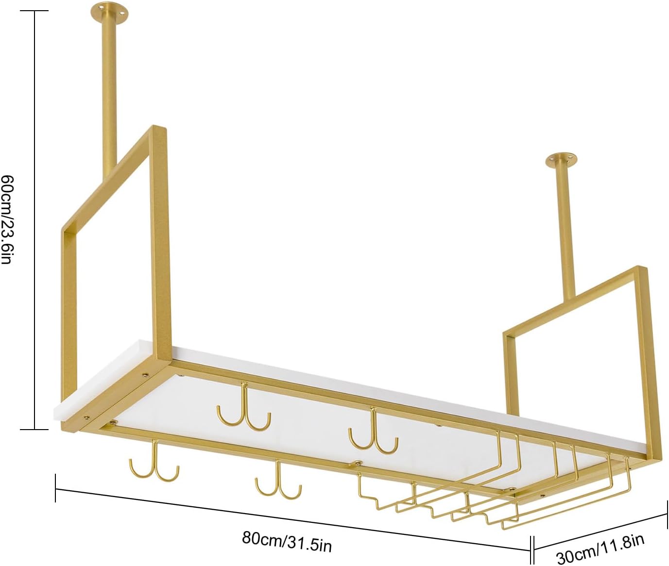 Hanging Wine Rack with Glass Holder Shelf Metal Ceiling Bar Wine Glass Rack Industrial Wall Mounted Floating Shelve Perfect for Bar Cafe Kitchen Restaurant
