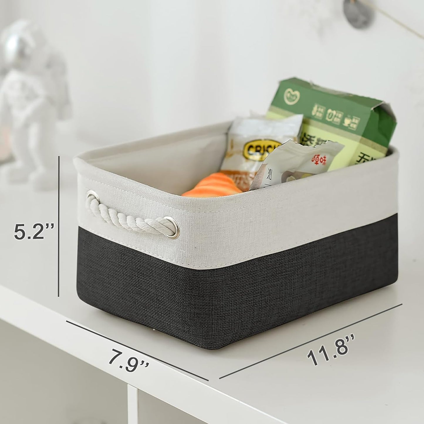 TheWarmHome Storage Bins for Shelves - 6 Pack 11.8x7.8x5.2 inch Collapsible Storage Cubes, Basket for Gifts Empty Closet Organizing Dog Toy Box (White & Black)