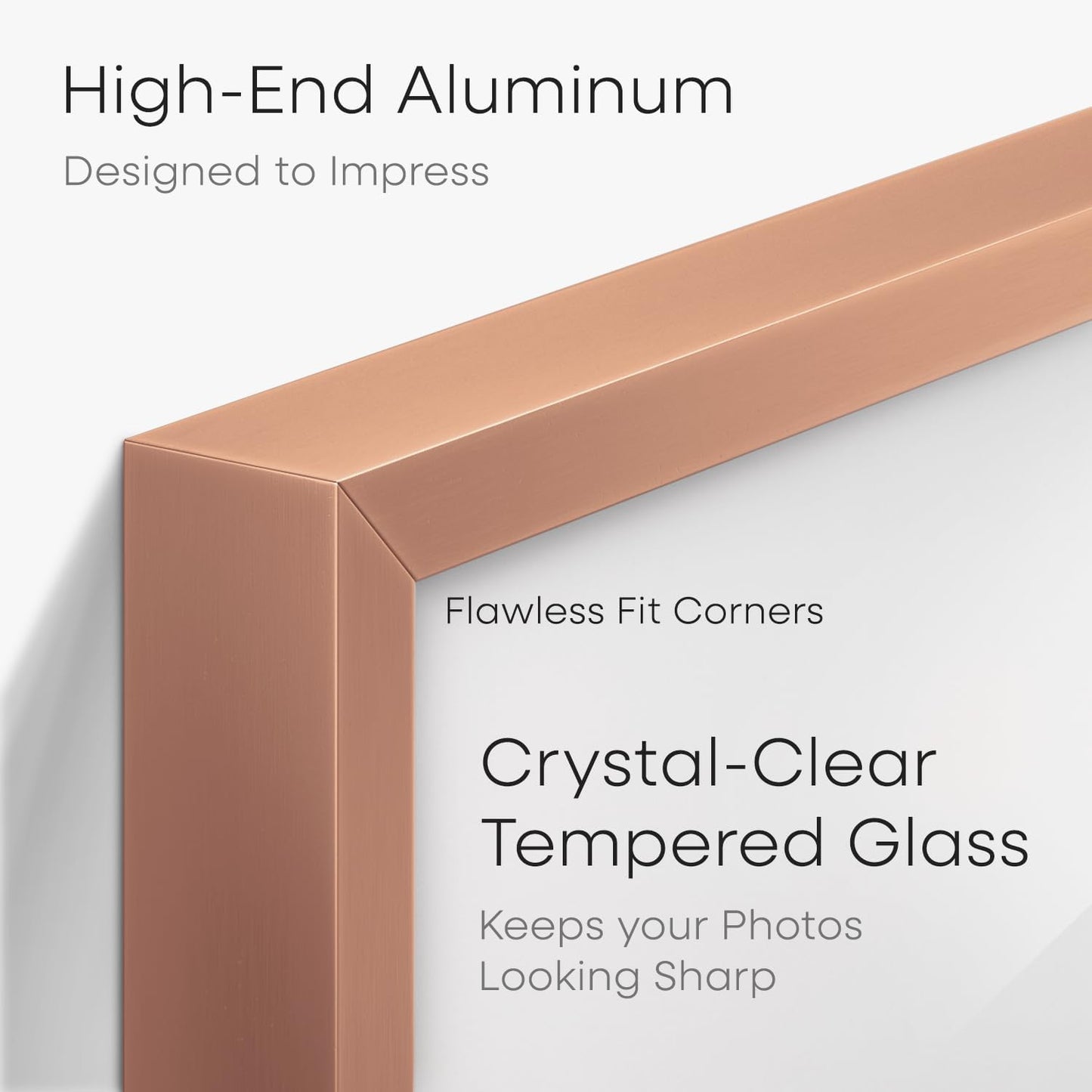 Homeforia 15x15 Picture Frame Rose Gold, High End Metal 15 x 15 Square Poster Frame with Mat 11 x 11 Photo, 15x15 Frame Matted to 11x11 Print, 15by15 Hanging Frames, Tempered Glass, Wall Kit, Set of 1