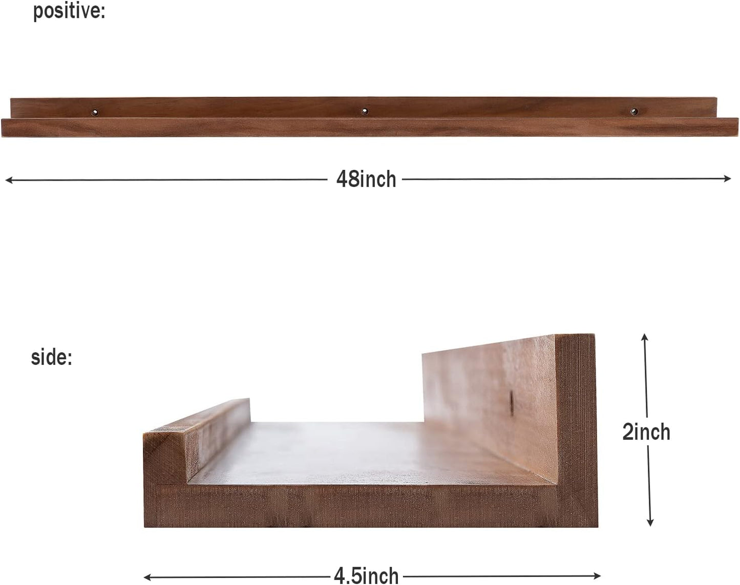 AZSKY 48 Inch Long Floating Shelves Wall Mounted Light Walnut Narrow Photo Picture Ledge Shelves Set of 3 Nursery Book Shelves Photo Frames Display Shelves Kitchen Spice Rack