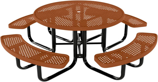 Heavy-Duty Portable Outdoor Kids Table with Umbrella Hole, Punched Steel Kids Picnic Table, Commercial-Grade, Made in America (46 in, Round, Childrens, Textured Copper)