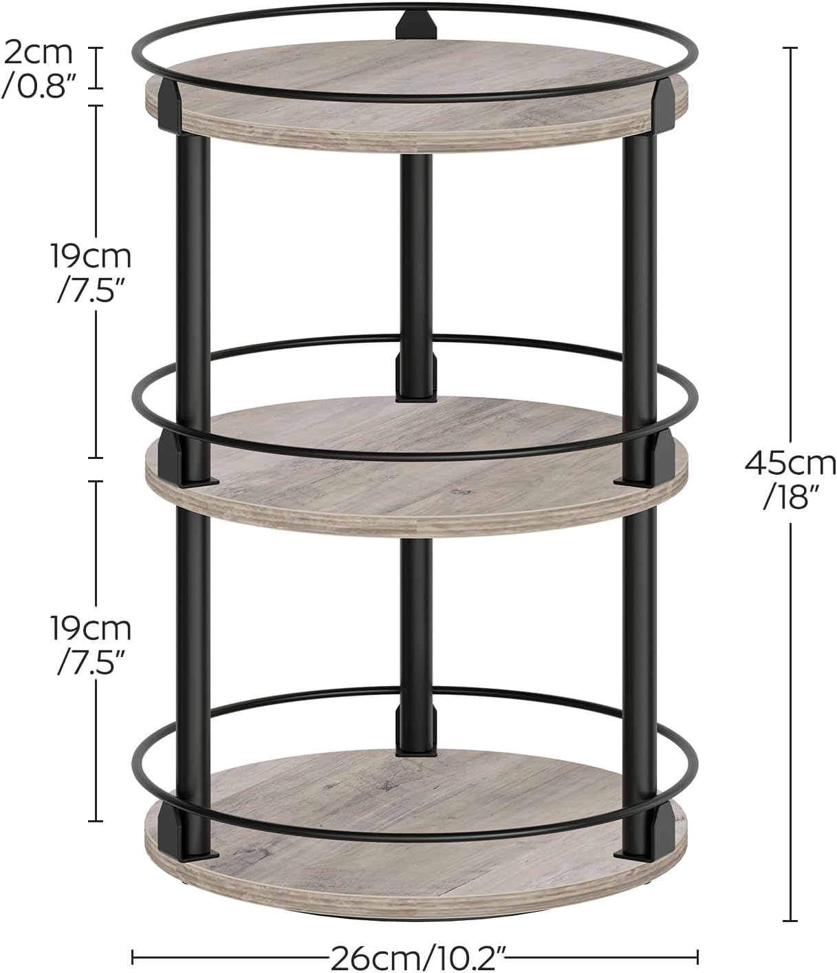 3-Tier Lazy Susan Organizer, Rotating Spice Rack, Spinning Organizer, Industrial Turntable Spice Rack Organizer for Cabinet, Kitchen Countertop, Greige and Black SR23BG