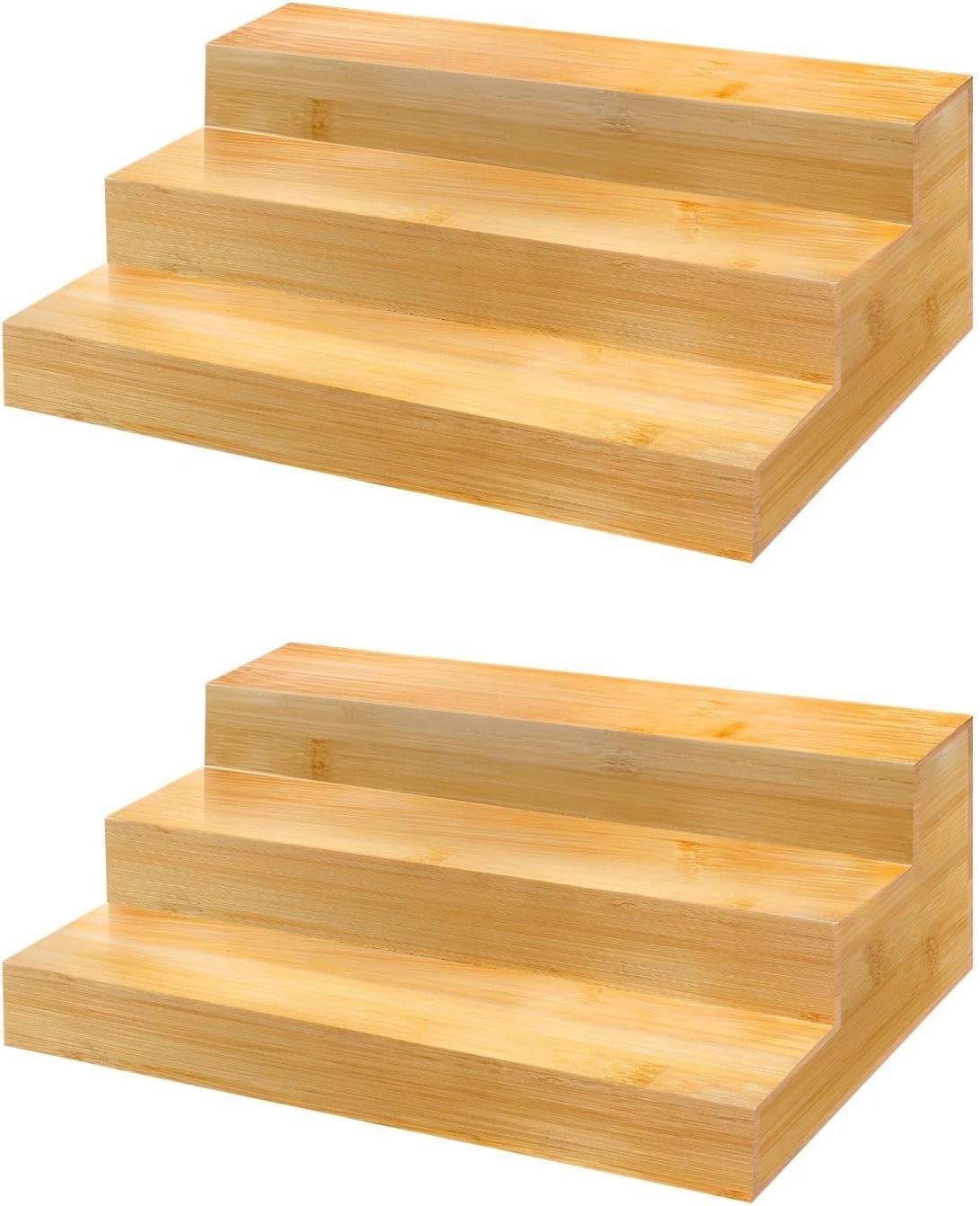 Spice Rack Organizer for Cabinet - Bamboo Spice Shelf, 3 Tier Seasoning Organizer for Countertop, Kitchen, Pantry 2 Pack