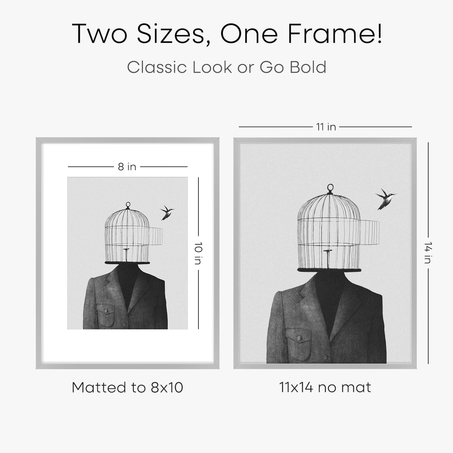 Homeforia 11x14 Picture Frame Silver, High End Metal 11x14 Frames with Mat 8x10, 11 x 14 Silver Poster Frame Matted to 8 x 10 inch Photo, 11by14 Thin Hanging Frames, Tempered Glass, Wall Kit, Set of 1