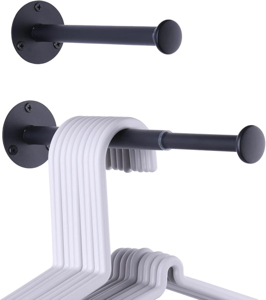 2 Pack Retractable Hanger Holder for Laundry Room, Wall Mount Organizer Rack for Lightweight Clothes, Space Saving Laundry Hook Rod, Keep Empty Hangers Handy, Black