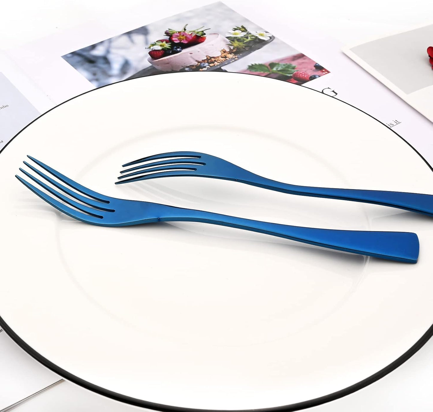 24-Piece Blue Flatware, Mirror 18/10 Stainless Steel Modern & Luxury Dinnerware Set With Serrated Steak Knife Teaspoon For Daily Use or Dinner Party Restaurant - Service For 4