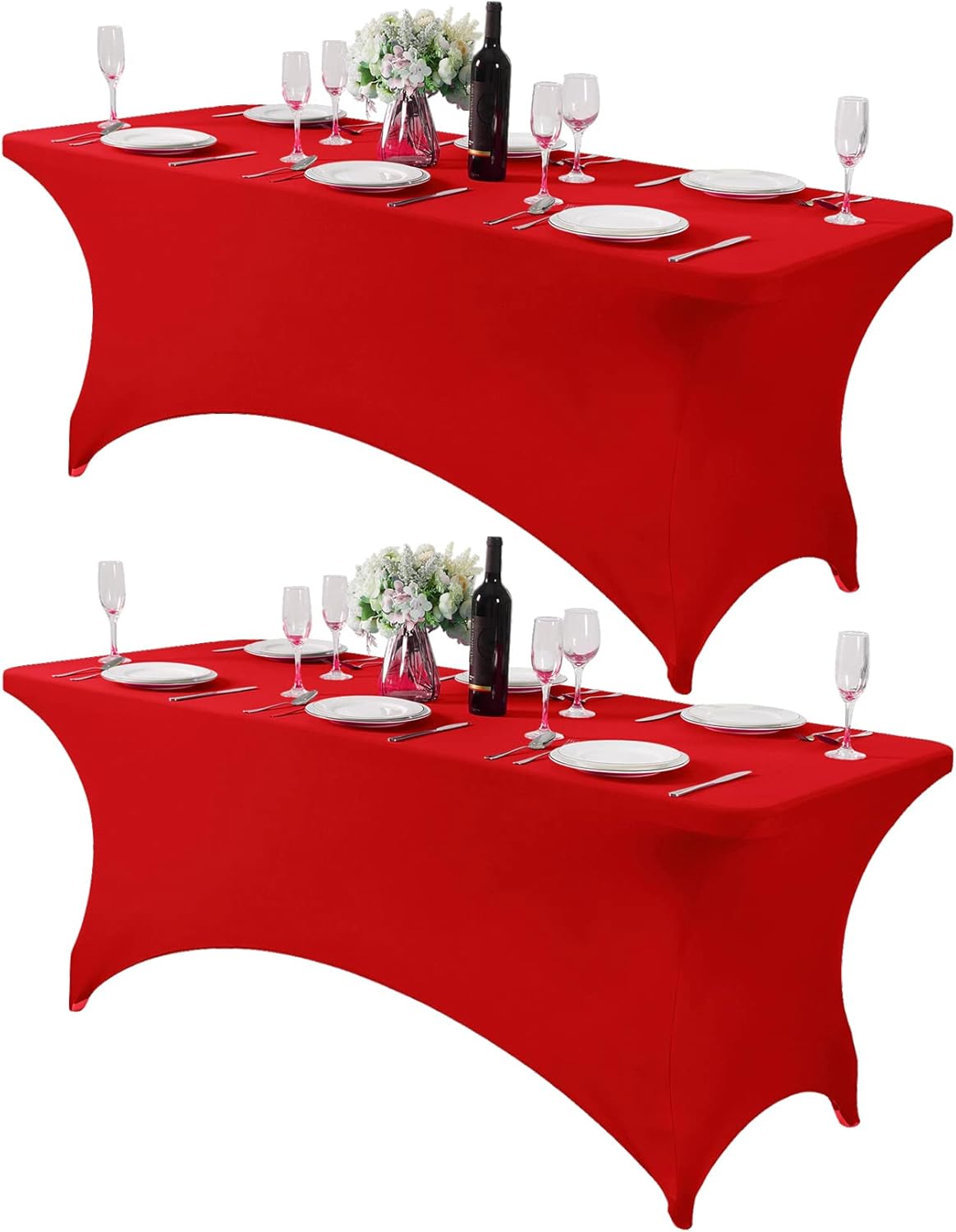 2Pack Spandex Table Cover for 6Ft or 4fT or 8ft Table Universal Fitted Stretch Tablecloth for Party, Banquet, Wedding and Events-Red