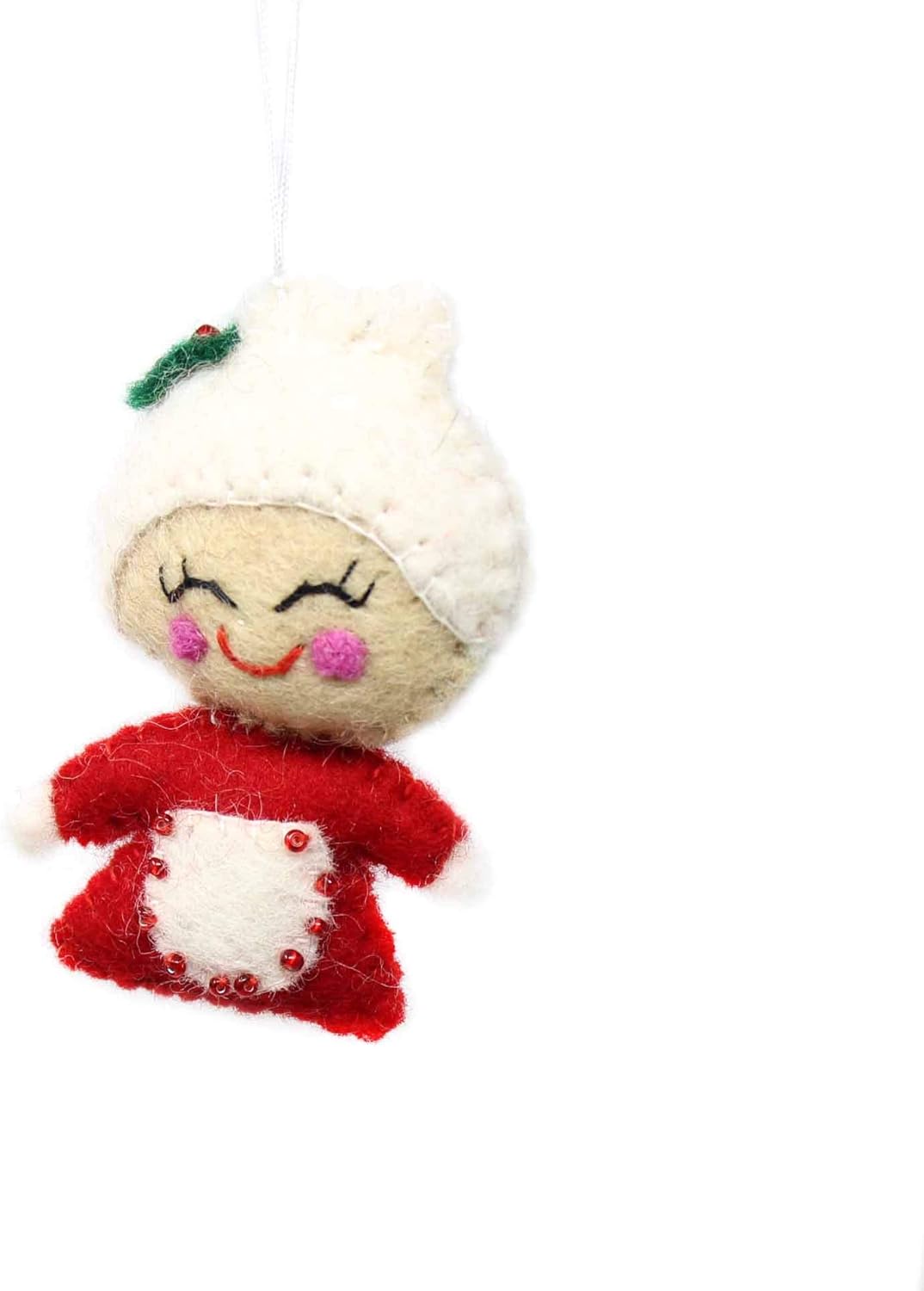 Hand Crafted Wool Felt Christmas or Winter Ornaments from Nepal, Mrs. Claus (GLG60040-01)