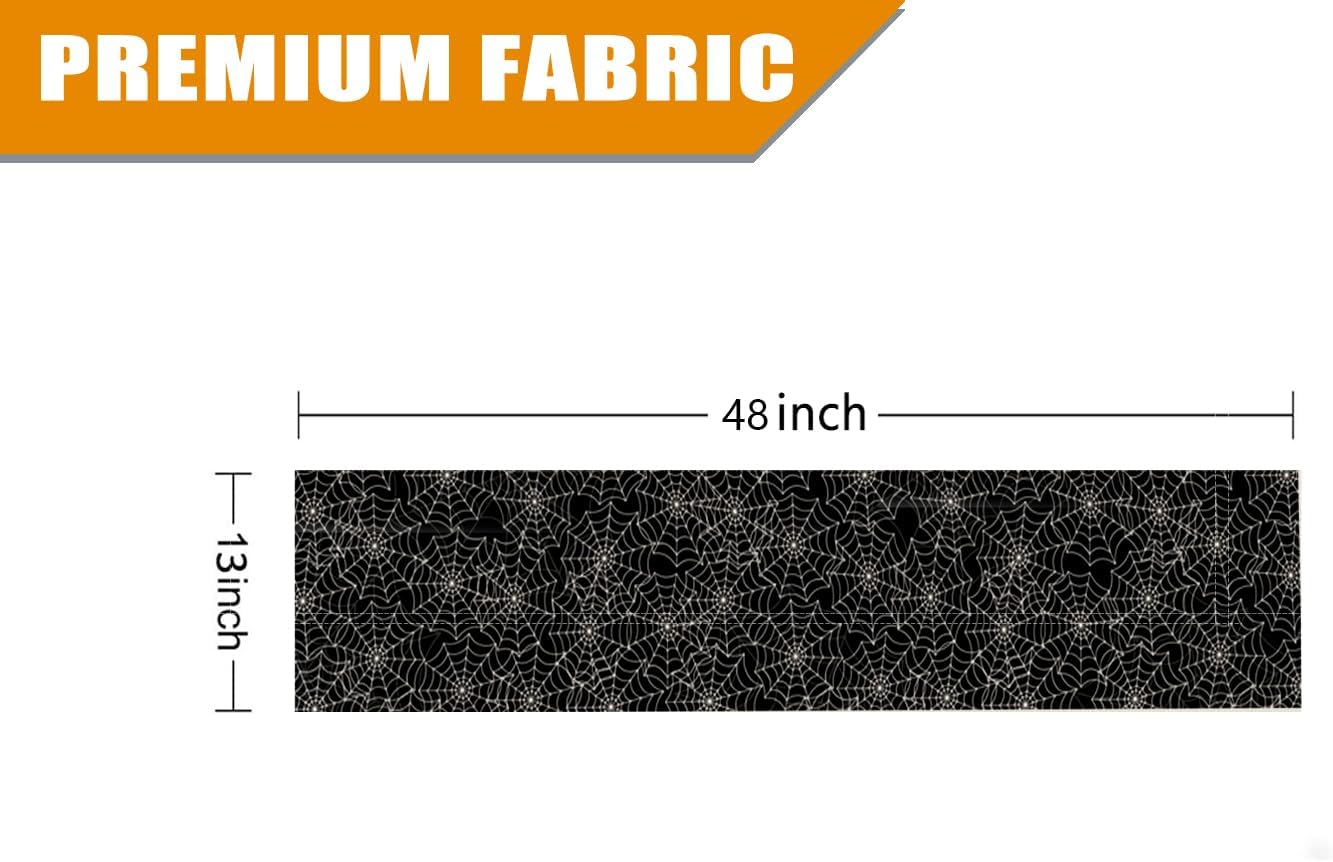 Halloween Table Runner Spider Web Black Linen Table Runners for Seasonal Holidays Indoor Outdoor Kitchen Dining Party Home Decor 13 x 48 Inch