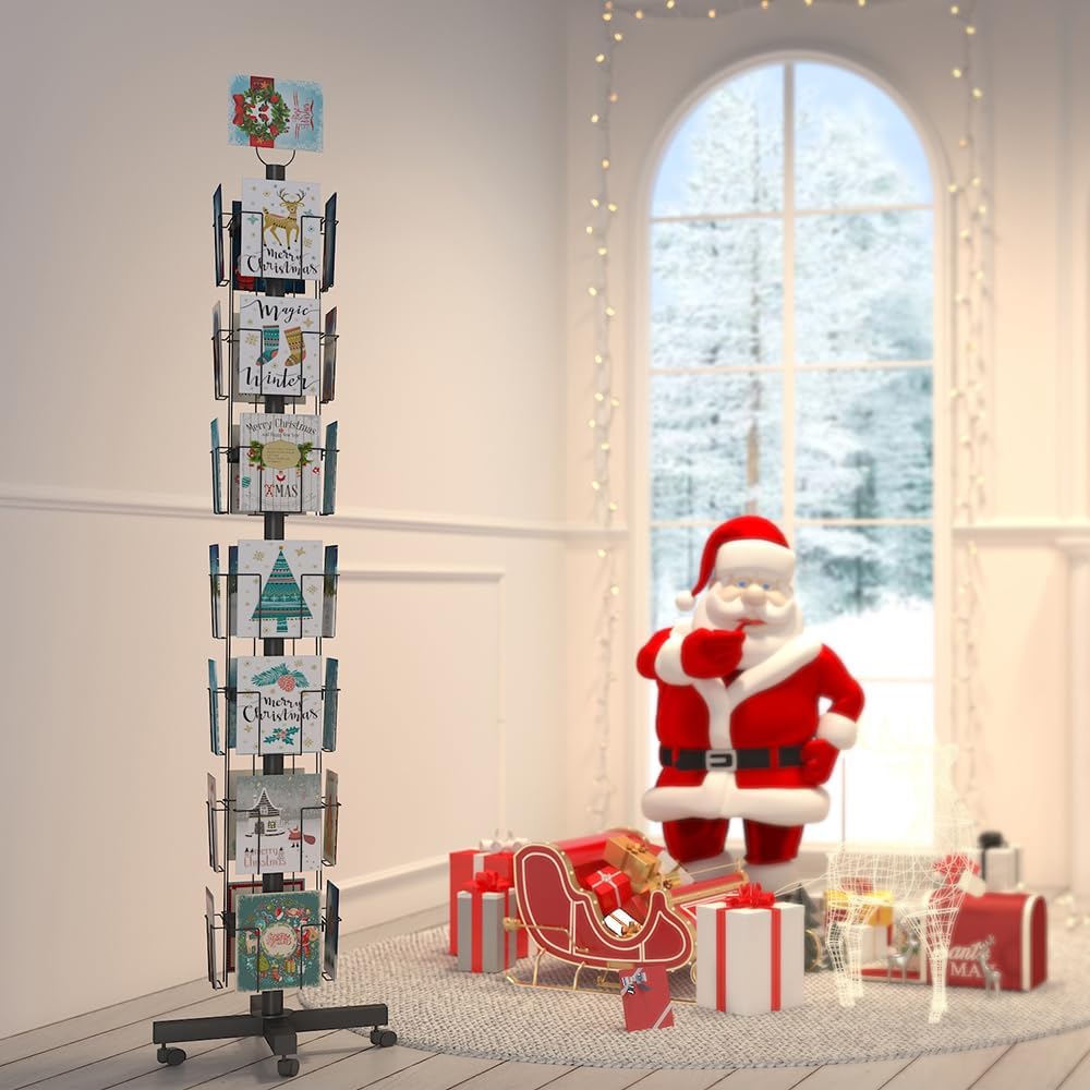 28 Pockets Countertop Rotating Greeting Card Rack, 7 Tier magazine Display Stand Rotating magazine rack for Postcards, Brochures, and Greeting Card