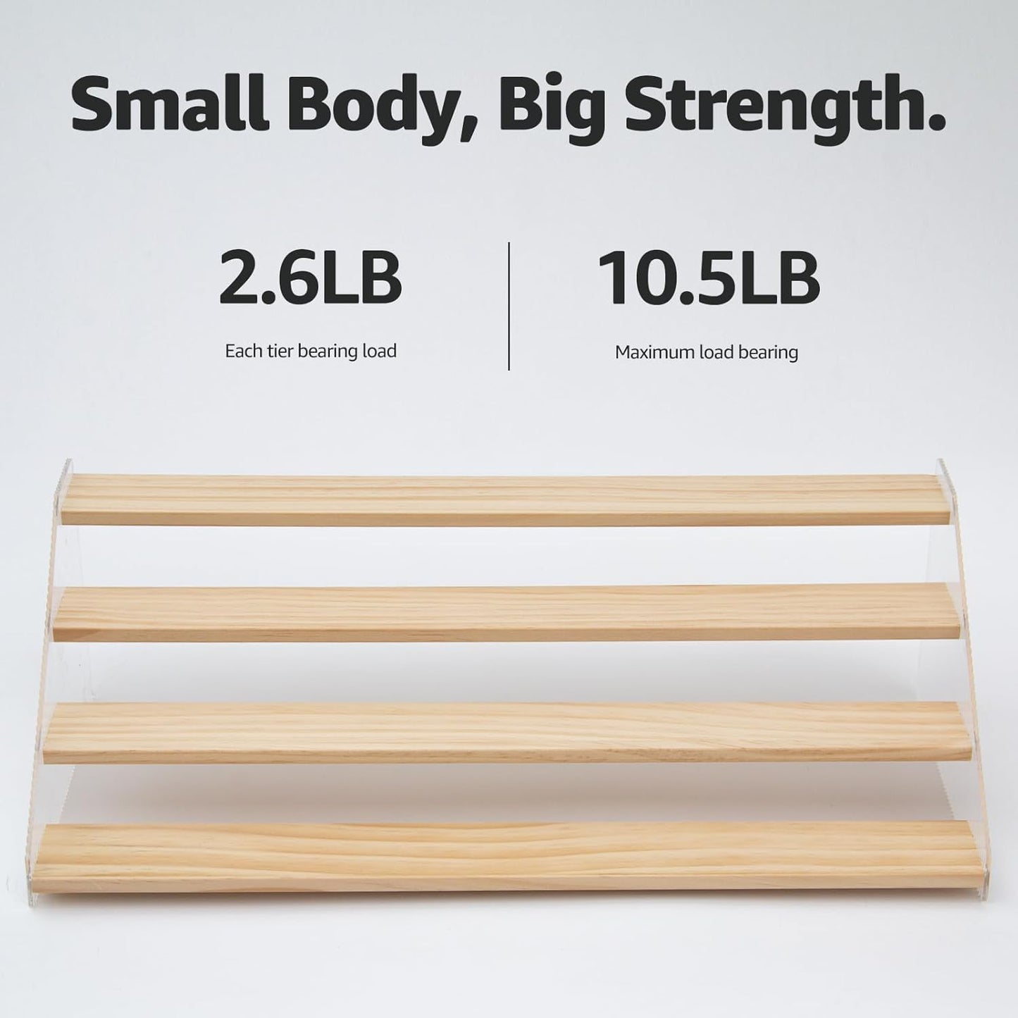 nianfeng Tiered Spice Rack, 4-Tier Spice Pantry Kitchen Cabinet Organizer, 19.9-Inch, Natural Wood Acrylic Stair Riser Stand, Countertop Seasoning Shelf