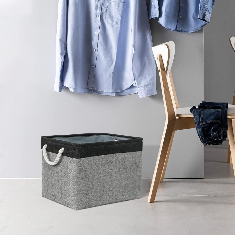 TcaFmac Organization and Storage Basket for Shelves - 16x12x12 inch Large 2 Pack Collapsible Storage Boxs for Organizing, Fabric Storage Cubes for Closet Cloth Toy Books Kids(Black&Grey)