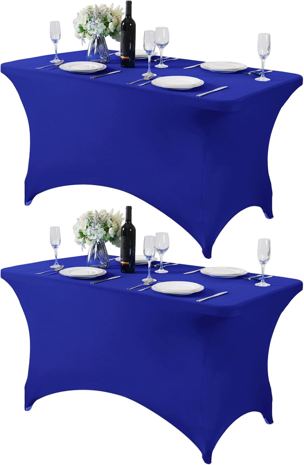 2Pack Spandex Table Cover for 4FT or 6ft or 9ft Table Universal Fitted Stretch Tablecloth for Party, Banquet, Wedding and Events-Royal Blue