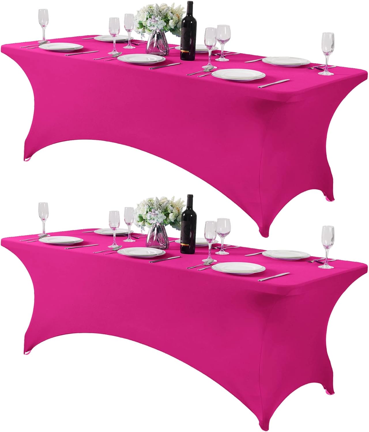 2Pack Spandex Table Cover for 8FT or 4ft or 6ft Table Universal Fitted Stretch Tablecloth for Party, Banquet, Wedding and Events-Fuchsia