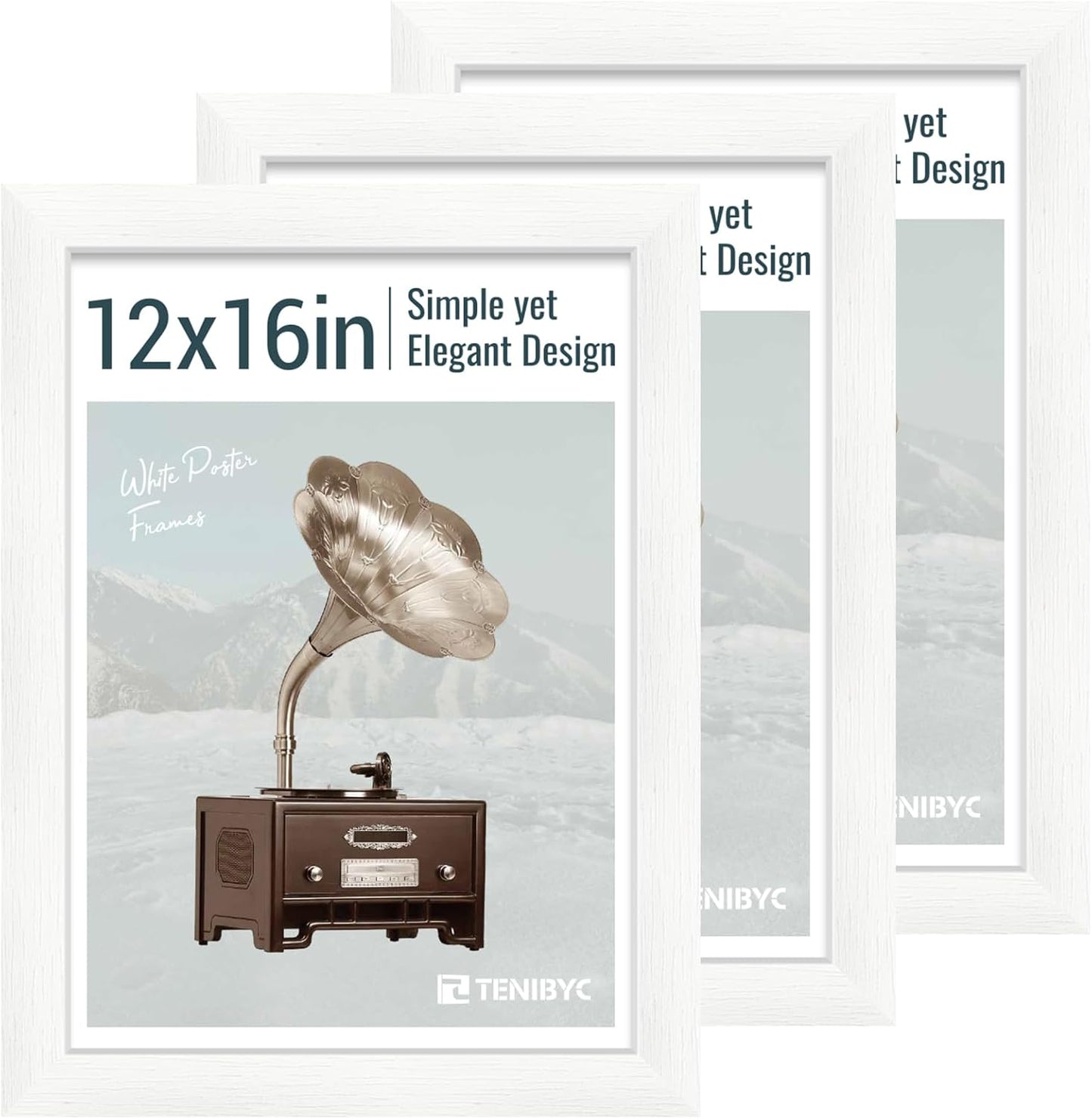 12x16 Picture Frame 3 pk - White Woodgrain, HD Tempered Glass, Wall Gallery Photo Frame