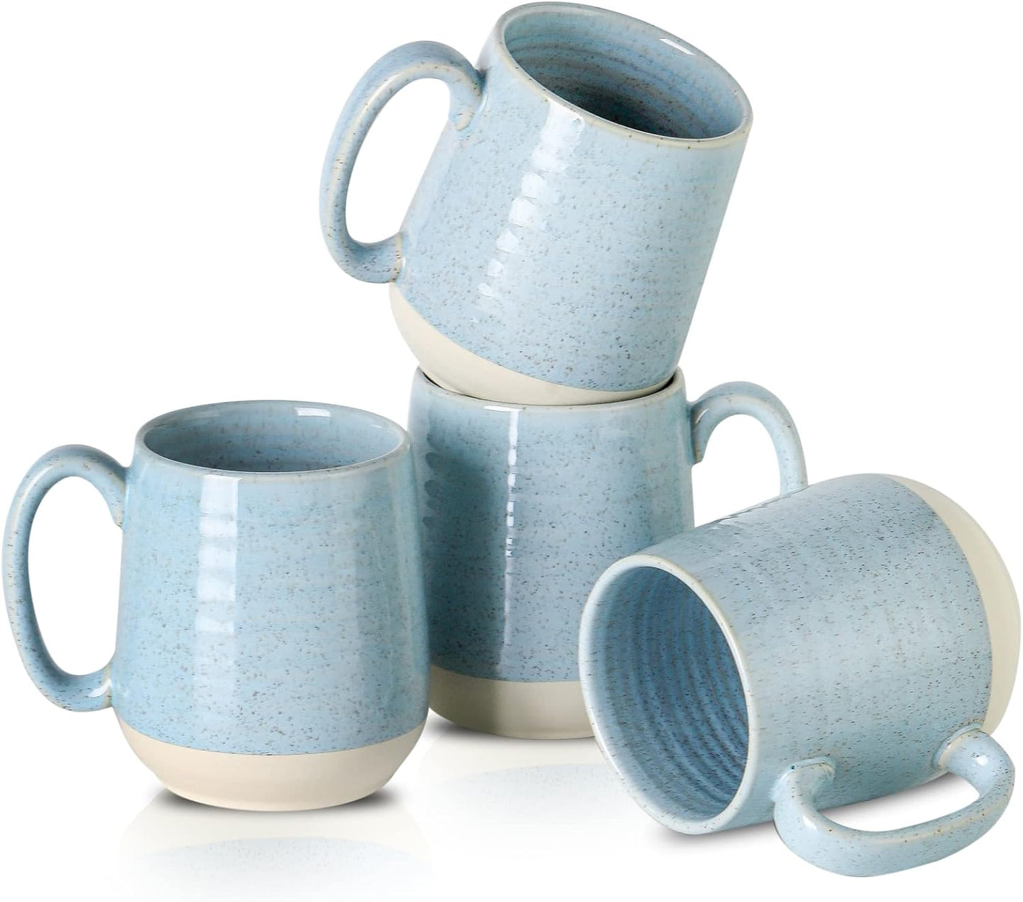 Hasense 15 Ounce Porcelain Coffee Mugs Set of 4 with Large Handle Perfect for Coffee, Tea, Milk, Chocolate and Latte, Unqiue Glaze Ceramic Coffee Cups Set for Man and Woman, Sky Blue