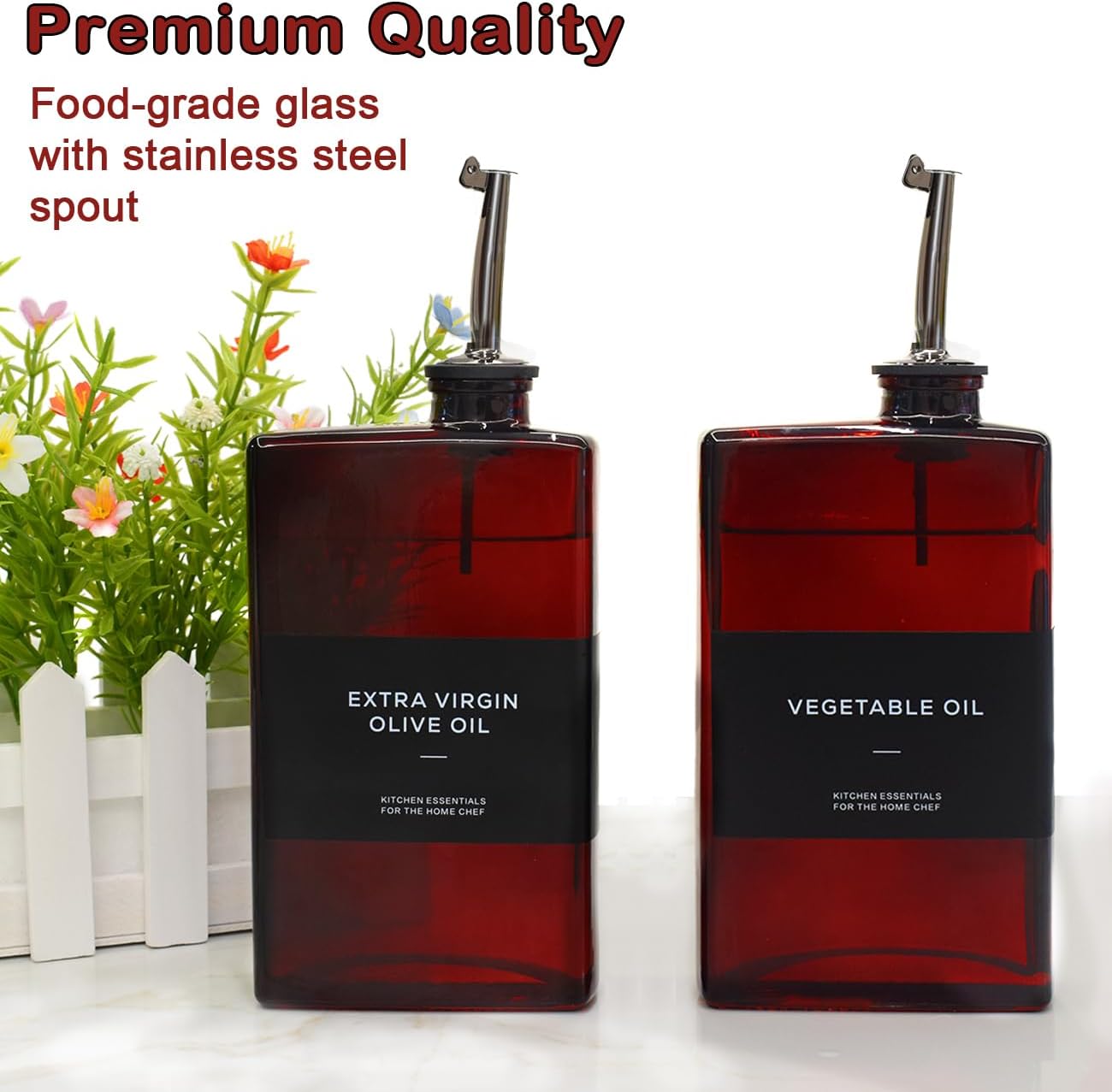 Olive Oil Dispenser Bottle for Kitchen, UV-Protected Dark Glass 11.8oz, Oil and Vinegar Dispenser Set, Soy Sauce Dispenser, Coffee Syrup Bottles- 11.8oz, Set of 2