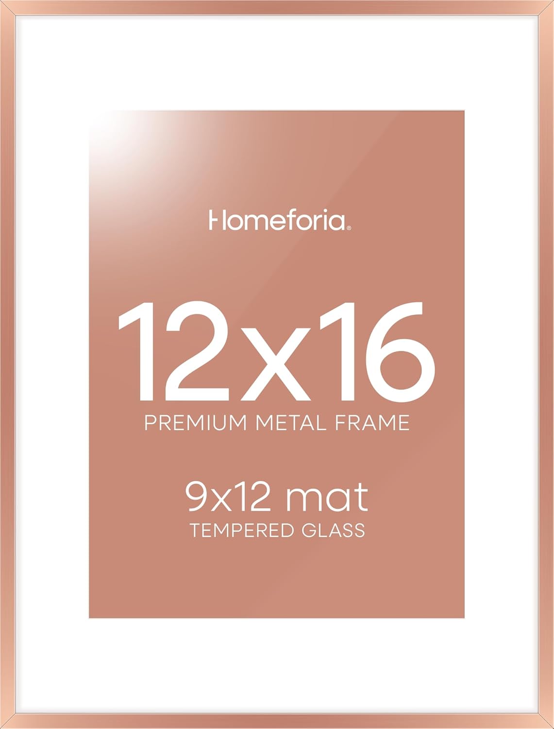 Homeforia 12x16 Rose Gold Picture Frame, High End Metal 12x16 Poster Frames with Mat 9x12 Photo, 12 x 16 Rose Gold Frames Matted to 9 by 12 Print, 16x12 Thin Frames, Tempered Glass, Wall Kit, Set of 1