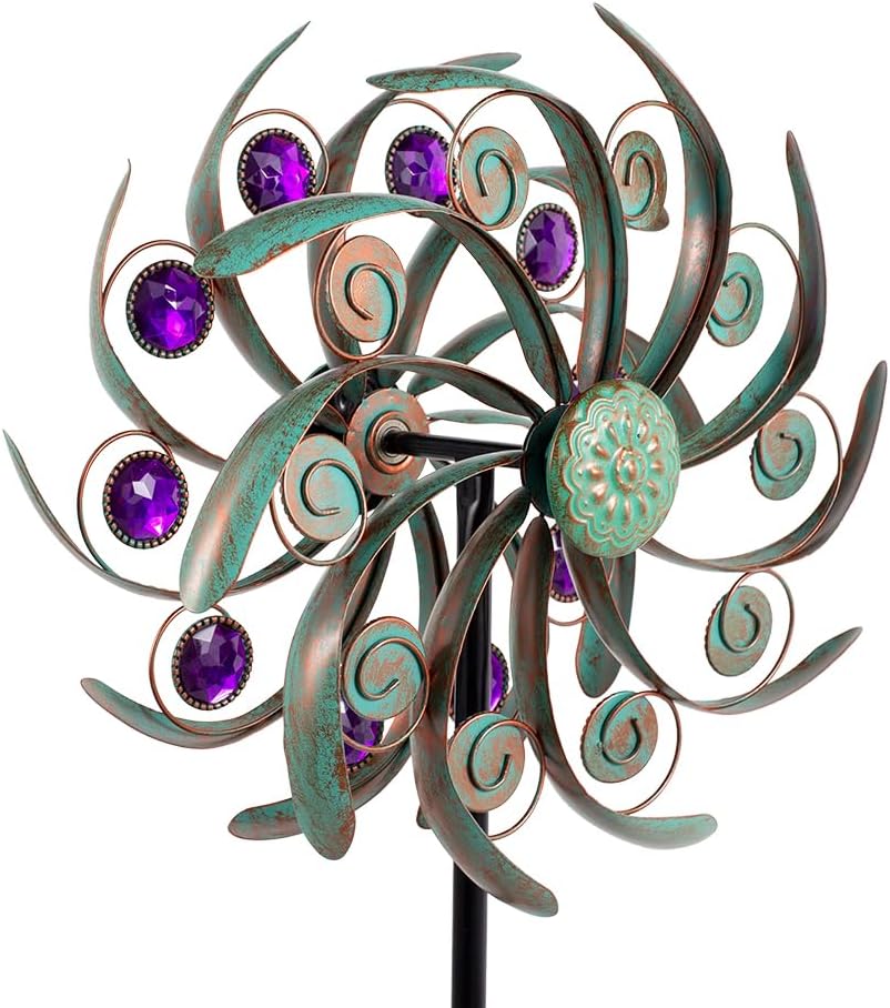 Viveta Outdoor Wind Spinners, 13" Metal Wind Sculpture with Stable Stake, Double-Sided Windmill,Wind Spinner for Yard and Garden