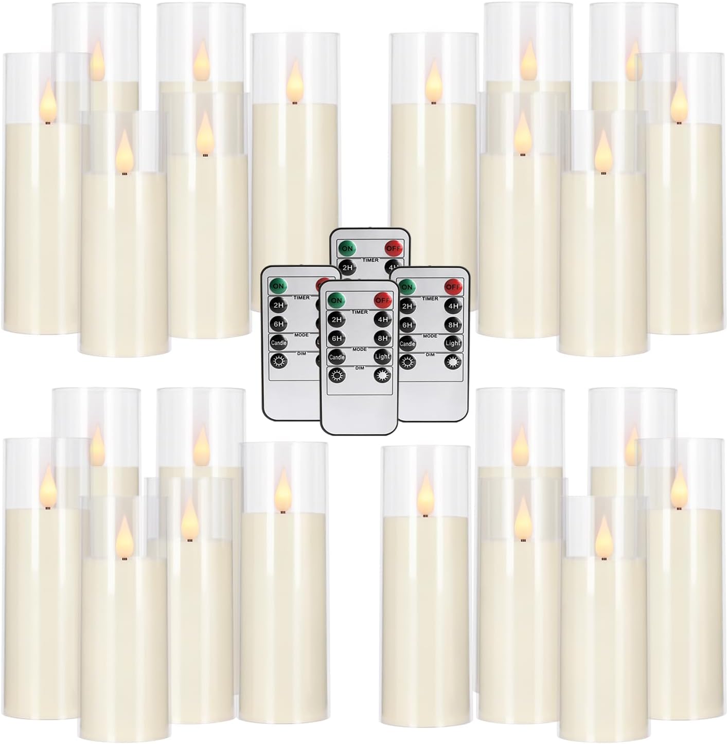 24-Pack Acrylic LED Flameless Pillar Candles with Remote & Timer, Battery Powered - Perfect for Indoor/Outdoor Decor,Wedding,BBQ and Gift - Easily Create a Magical Atmosphere.