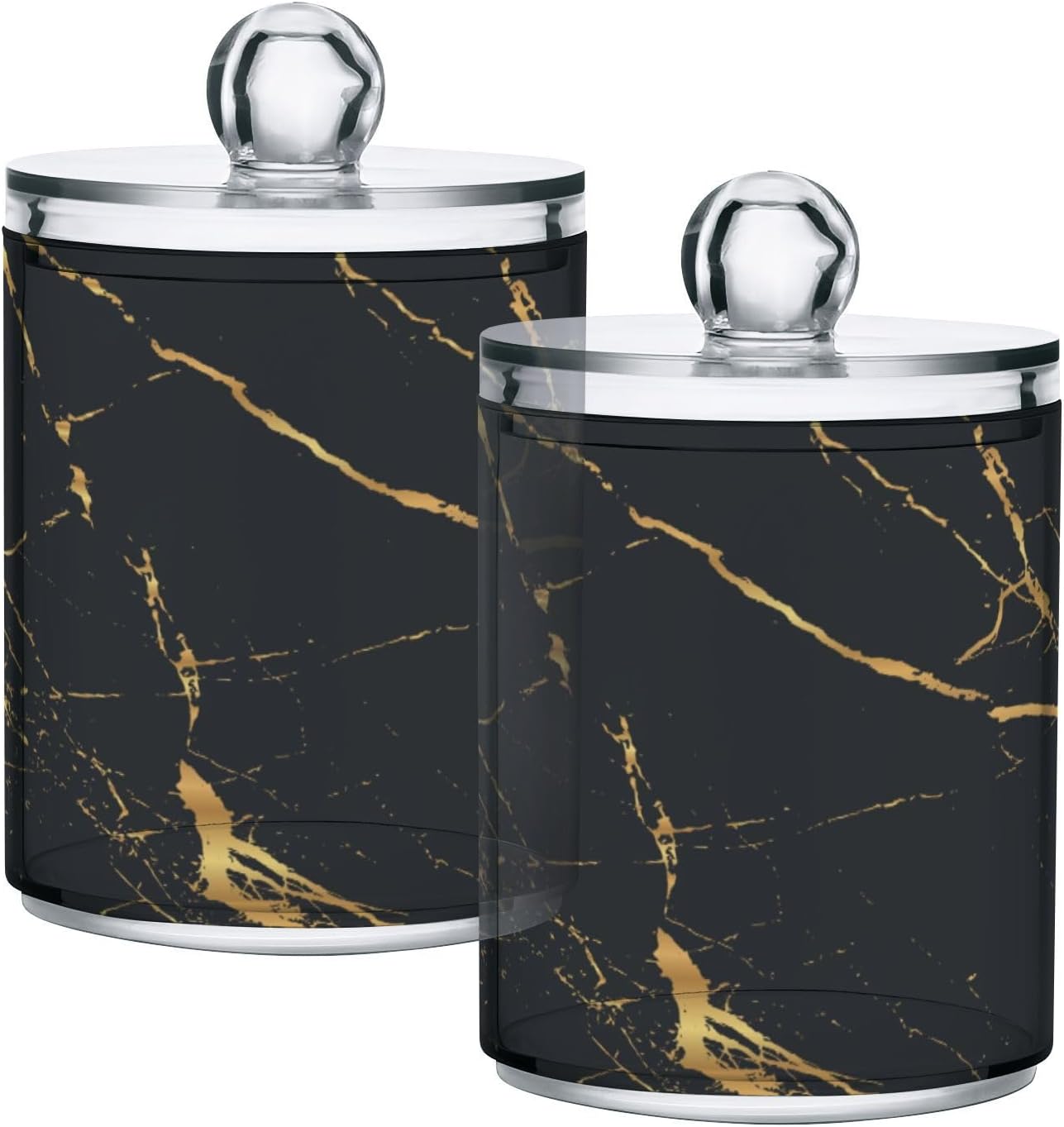 2 Pack Qtip Holder Organizer Dispenser Gold Black Marble Texture Bathroom Storage Canister Cotton Ball Holder Container for Cotton Pads/Swabs/Floss