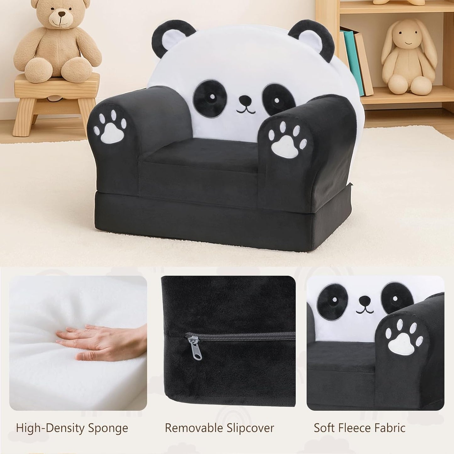 MONKISS Cute Toddler First Chair, Kids' Armchairs, Mini Couch for Baby, Panda, 1~2.5 Years Old
