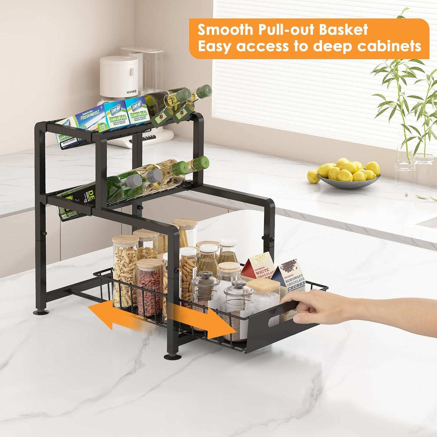 REALINN Spice Rack Organizer for Countertop, 3 Tier Pull Out Spice Rack, Height Adjustable Countertop Seasoning Organizer for Kitchen, Bathroom Storage