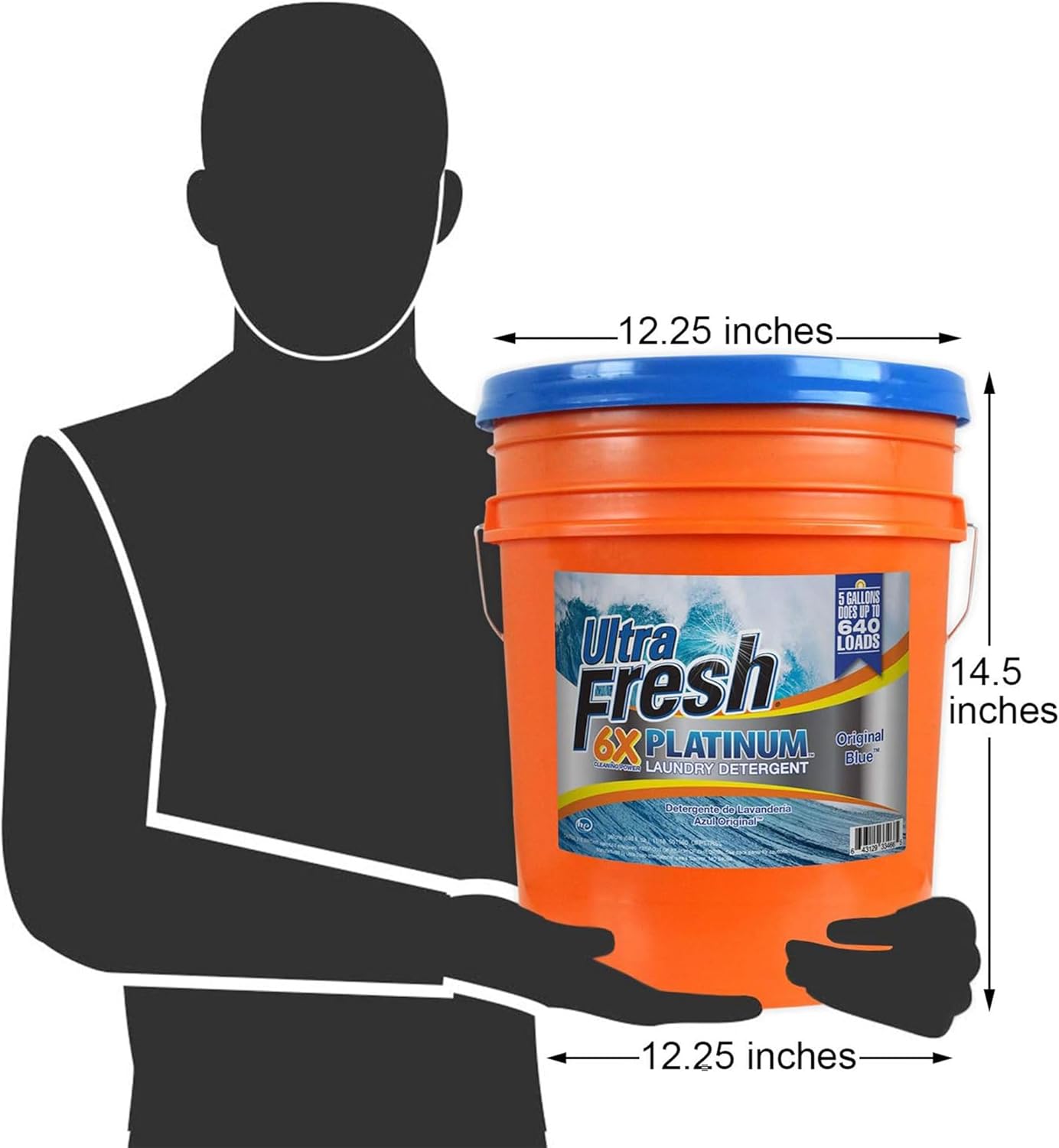 Ultra Fresh 5 Gallon Liquid Laundry Detergent Washing Soap for All Machine Types, 6X Platinum, Up to 640 Loads, Original Blue