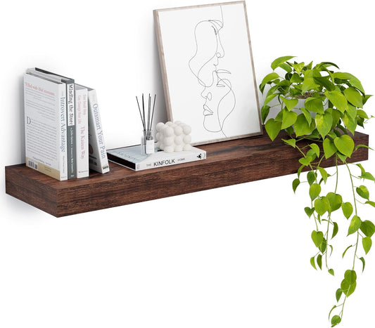 Heimlove 12" Deep Floating Shelves, 36 x 12 Inch Wall Mounted Long Floating Shelf with Invisible Brackets, for Home Decor, Bedroom, Kitchen, Living Room, Bathroom - 1 Pack, Rustic Brown