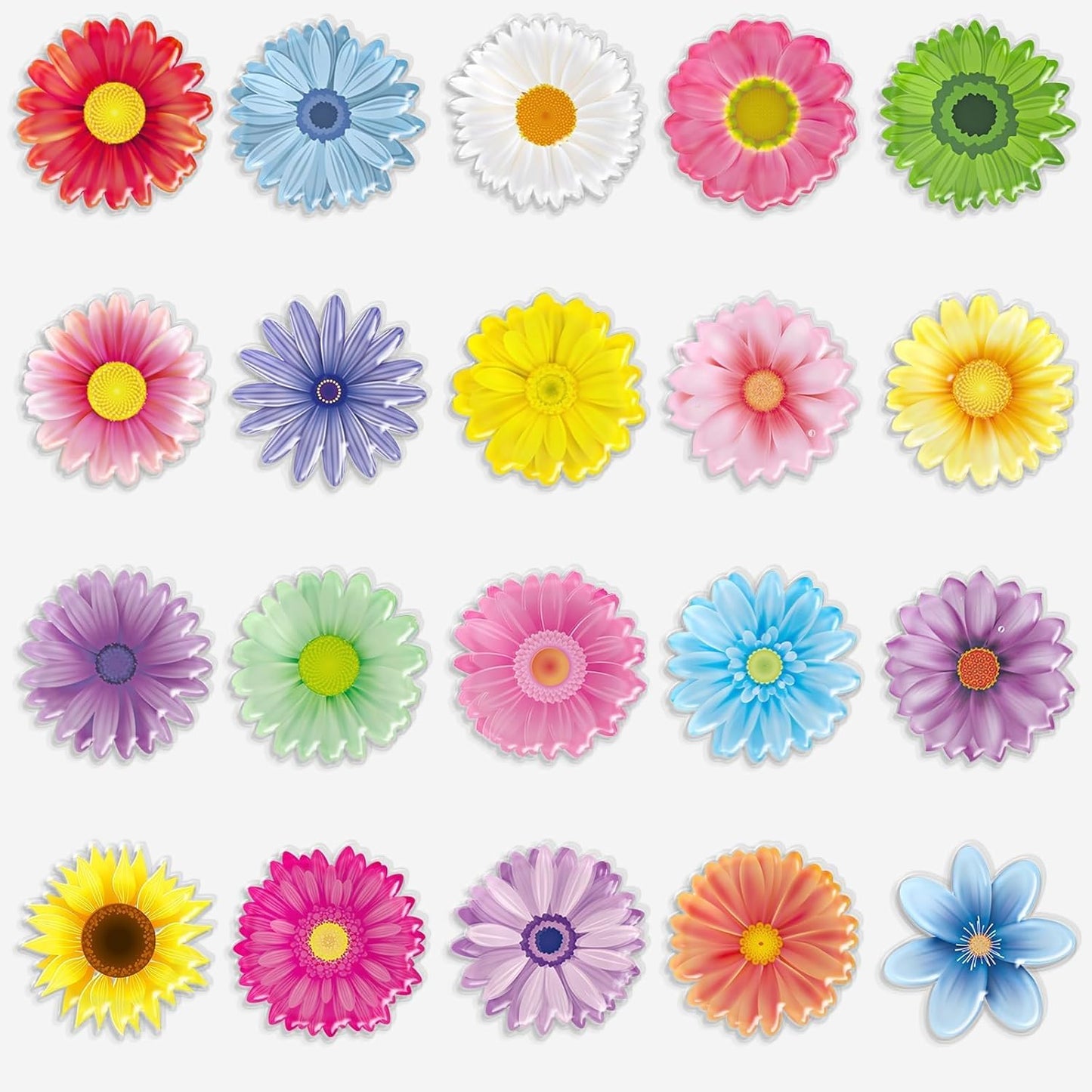 20PCS Spring Grow Flowers Thick Gel Cling Sunflowers Window Gel Cling Decals Sticker Flower Window Decoration for Kids Toddlers Home Airplane Classroom Nursery Spring Party Supplies Removable Reusable