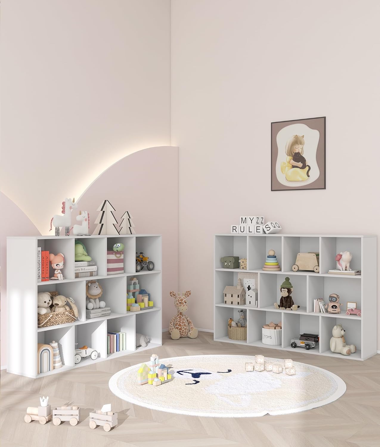 11 Cube White Kids Toy Storage Organizer & Bookshelf – Toy and Book Storage for Kids, Baby Bookshelf for Nursery, Wooden Bookcase & Book Organizer for Classroom