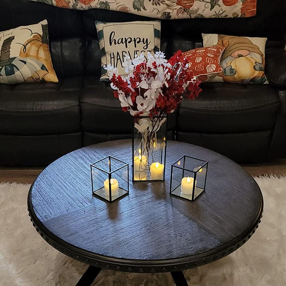 Hewory Glass Hurricane Candle Holder Set of 18, Black Large Hurricane Centerpiece for Table, Tall Floor Square Pillar Candle Holders Lantern Set for Wedding, Anniversary, Party, Fireplace, Dining Room