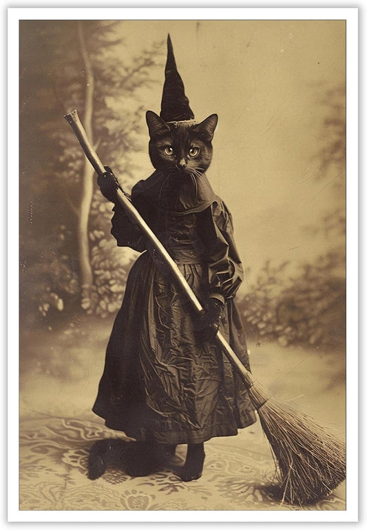 Halloween Decor Posters Black Cat Witch Canvas Wall Art Vintage Spooky Print Of Gothic Room Family Dark Academia Decorations Creepy Picture Poster Aesthetic 16X24inch Unframed