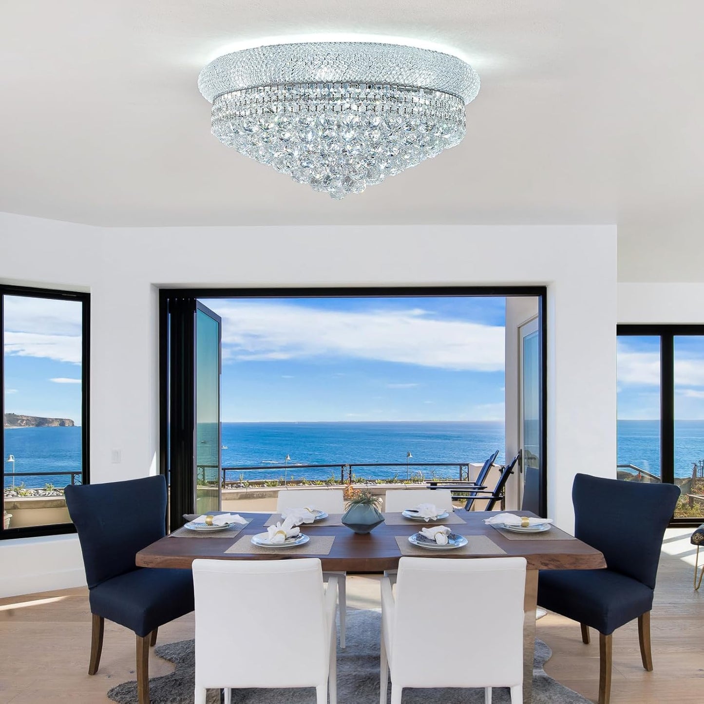 12-Light Crystal Flush Mount Chandelier Ceiling Light Fixture for Living Room Dining Room Bedroom Foyer Entryway Hallway Closet Bathroom (Chrome D24)