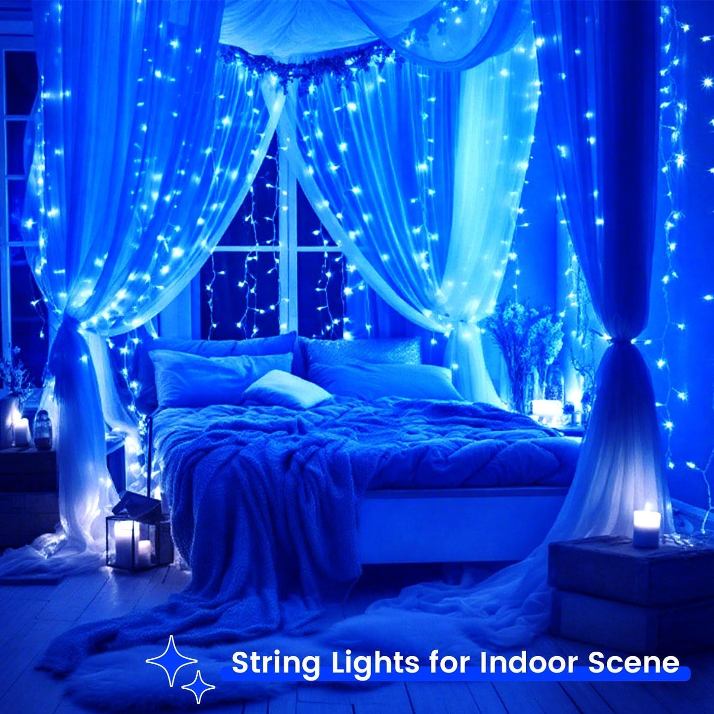 2 Pack Halloween String Lights Battery Operated with Timer, 66FT 200 LED Waterproof Battery Twinkle Lights, 8 Modes Fairy Light for Indoor & Outdoor Party Bedroom Garland Tree Christmas Decor (Blue)