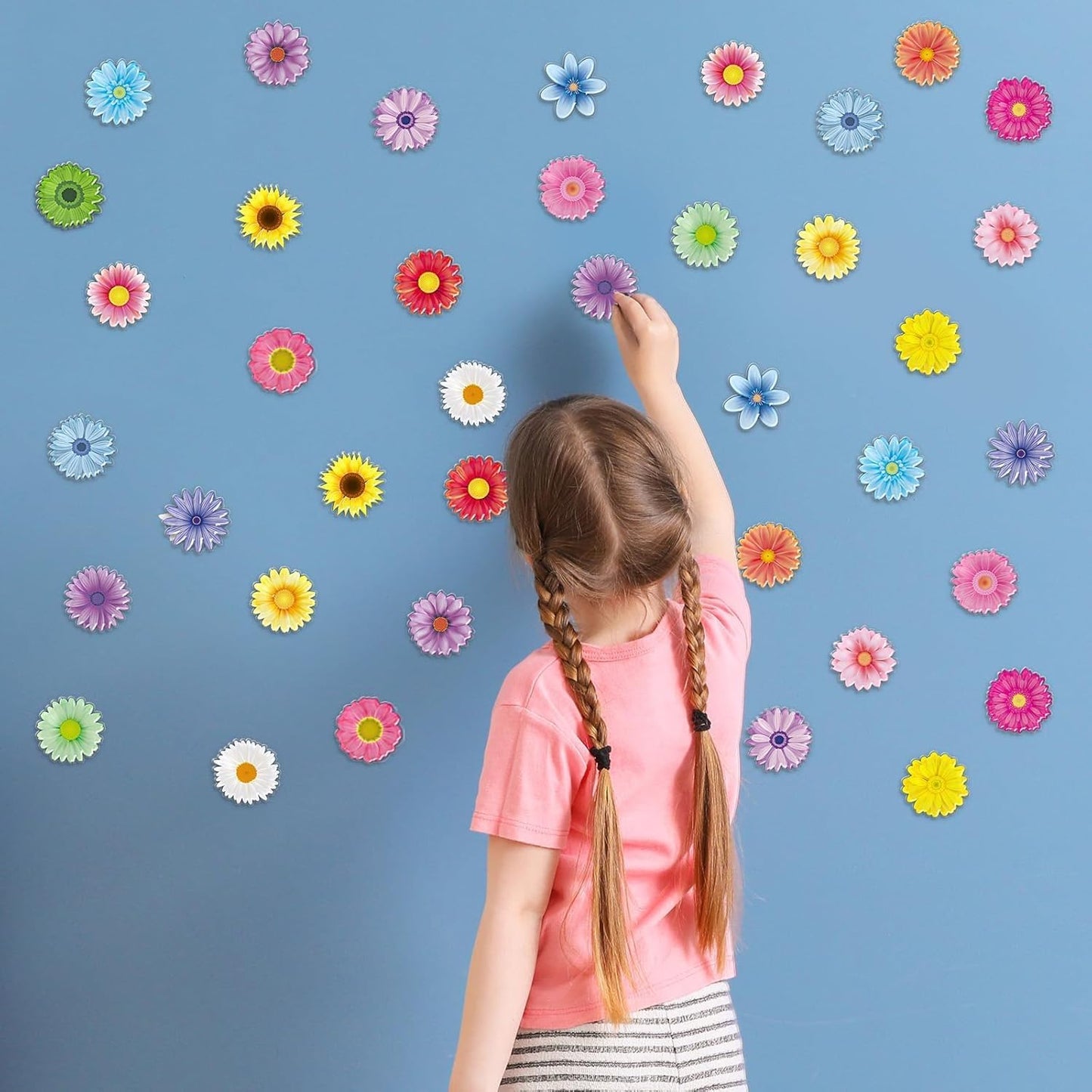 20PCS Spring Grow Flowers Thick Gel Cling Sunflowers Window Gel Cling Decals Sticker Flower Window Decoration for Kids Toddlers Home Airplane Classroom Nursery Spring Party Supplies Removable Reusable