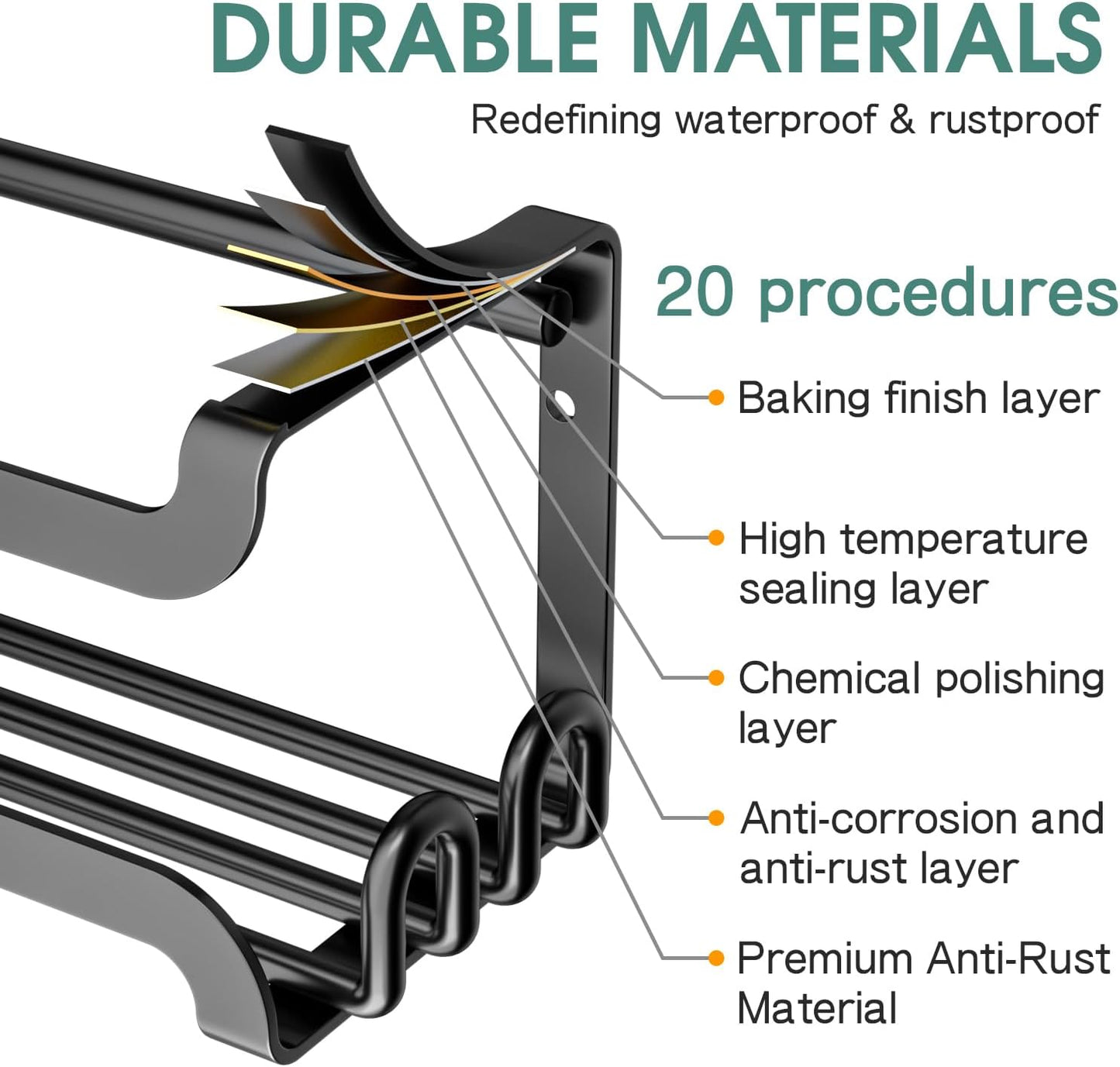 LUCYCAZ 6 Pack Wall Mounted Spice Rack with 22 Hooks, Spice Organizer Shelf for Stove Cabinet Pantry Door,Screw or Adhesive Spice Shelf Hanging Wall Spice Rack in Kitchen and RV (Black, 6 PACK)