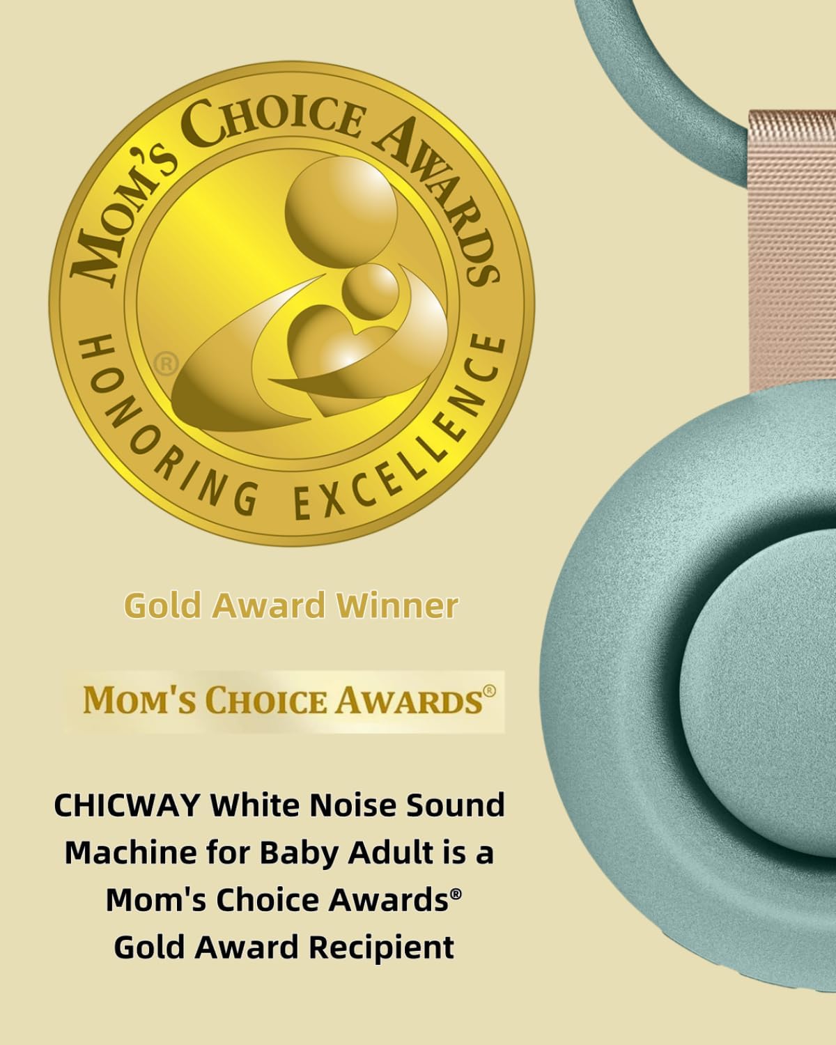 2025 Mom's Choice Awards, Portable Sound Machine for Baby Adult, AI Cry Detection, 18 Soothing Sound, Bluetooth Rechargeable White Noise Machine for Home Office Travel, Nursery Light, Cyan