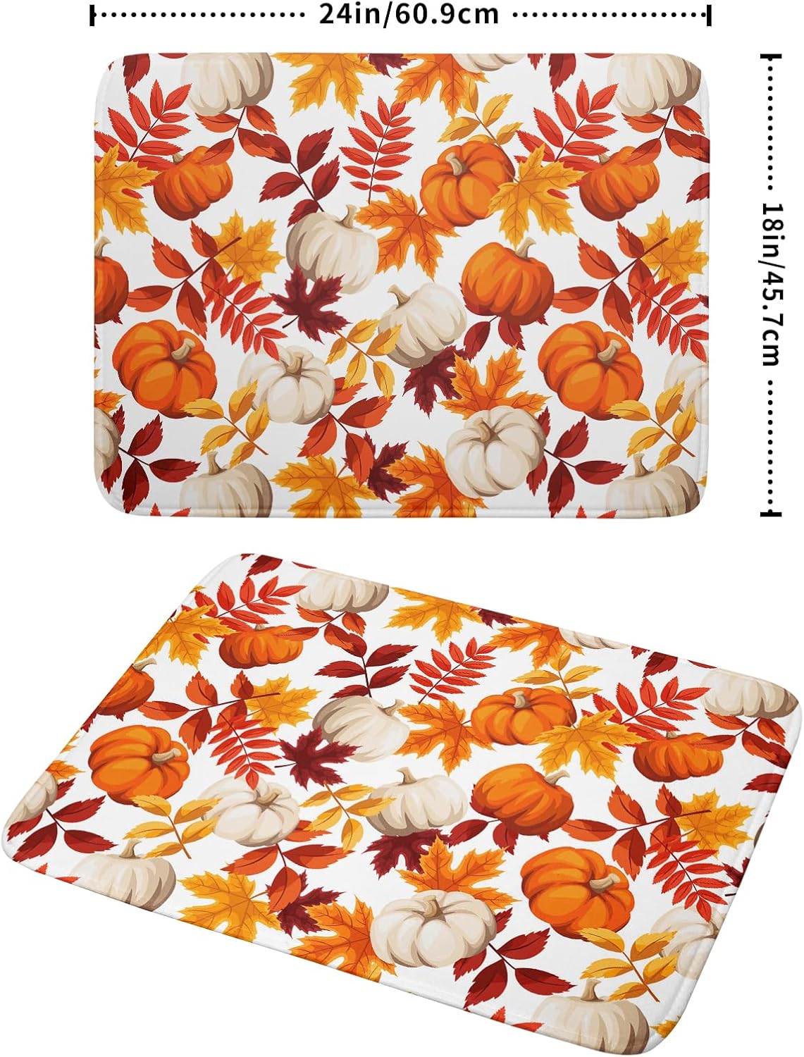 Fall Dish Drying Mat for Kitchen Counter Watercolor Pumpkins Autumn Leaves Thanksgiving Super Absorbent Reversible Microfiber Kitchen Countertop Protector Dishes Pad Large 18x24 inch