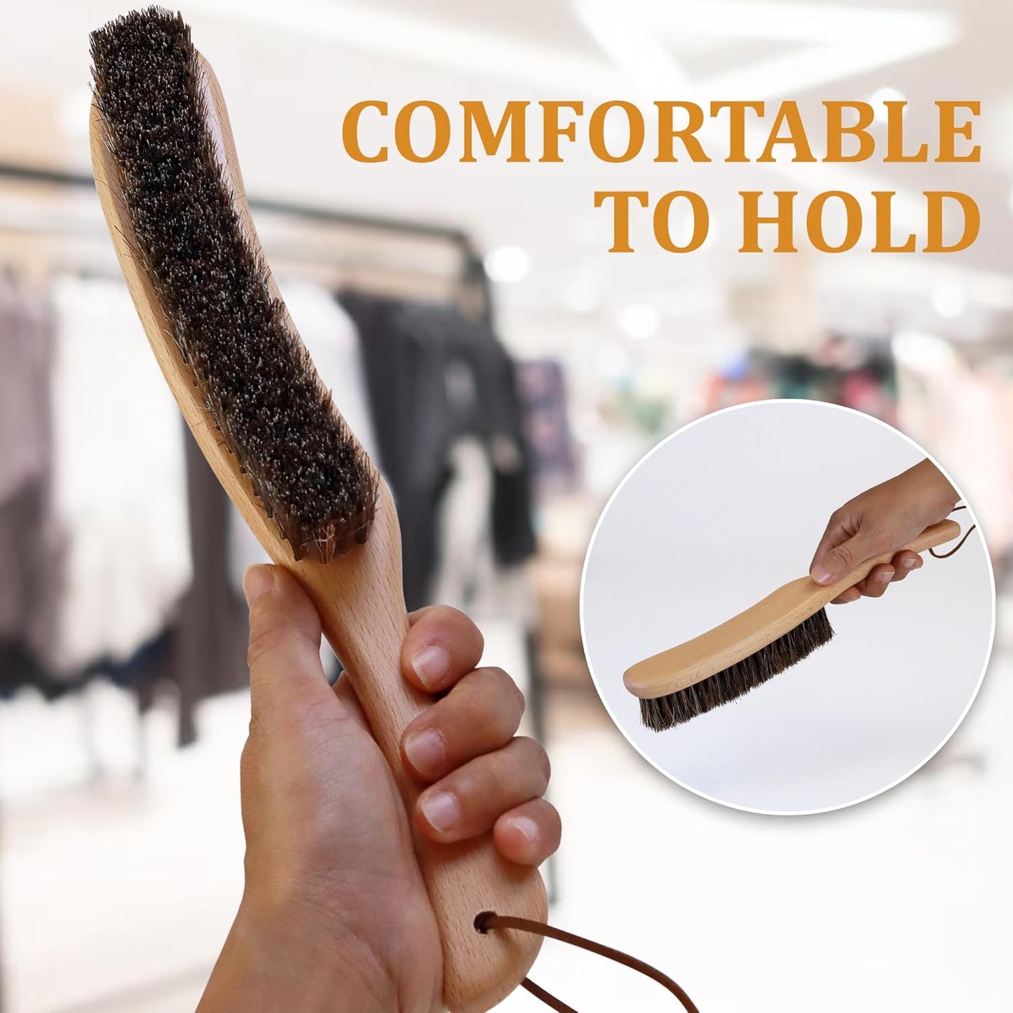 Lint Brush for Clothes with 100% Soft Horse Hair Bristle, Large Beech Wood Handle, Lint Remover for Hat, Pet Hair, Suits, Cashmere, Wool, Velvet, Suede, Shoe