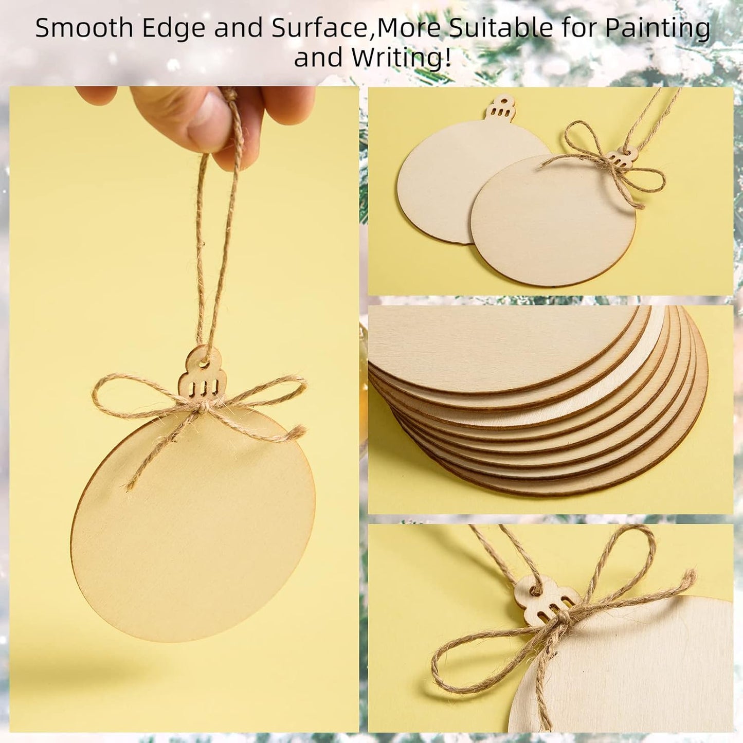 120 Pcs Wooden Christmas Ornaments Unfinished Wooden Circles with Holes Blank Round Wood Discs Slices Wooden Christmas Hanging Ornaments with Twine for DIY Crafts Present Tags Xmas Party Decor,3.1x4