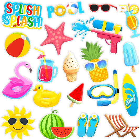 20 PCS Beach Ball Party Thick Gel Clings Summer Pool Window Gel Clings Decals Stickers for Kids Toddlers and Adults Home Airplane Classroom Nursery Summer Beach Holiday Party Supplies Decorations