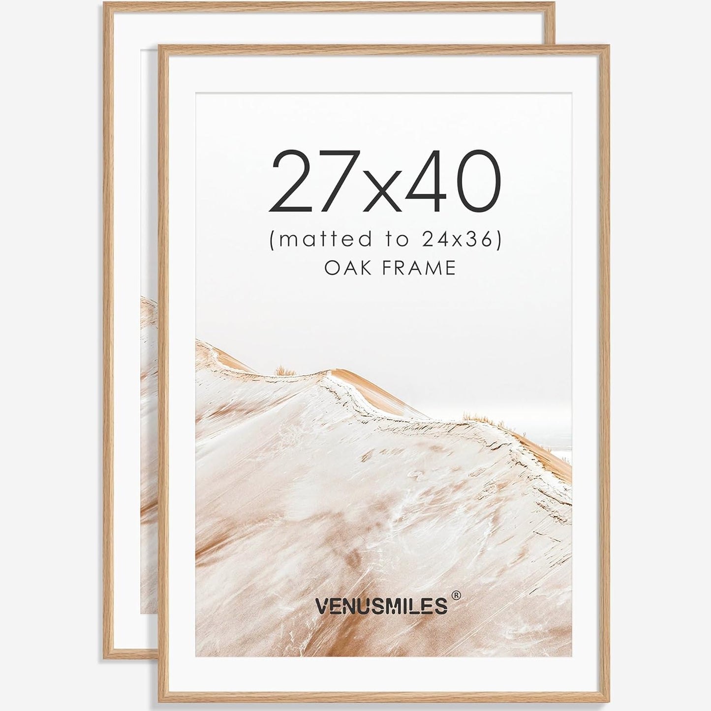 27x40 Poster Frame Set of 2 Natural Solid Oak Photo Frames with 24x36 Removable Mat Wall Hanging Large Handcrafted Frame with HD Plexiglass Wall and Tabletop Display Large Picture Frame