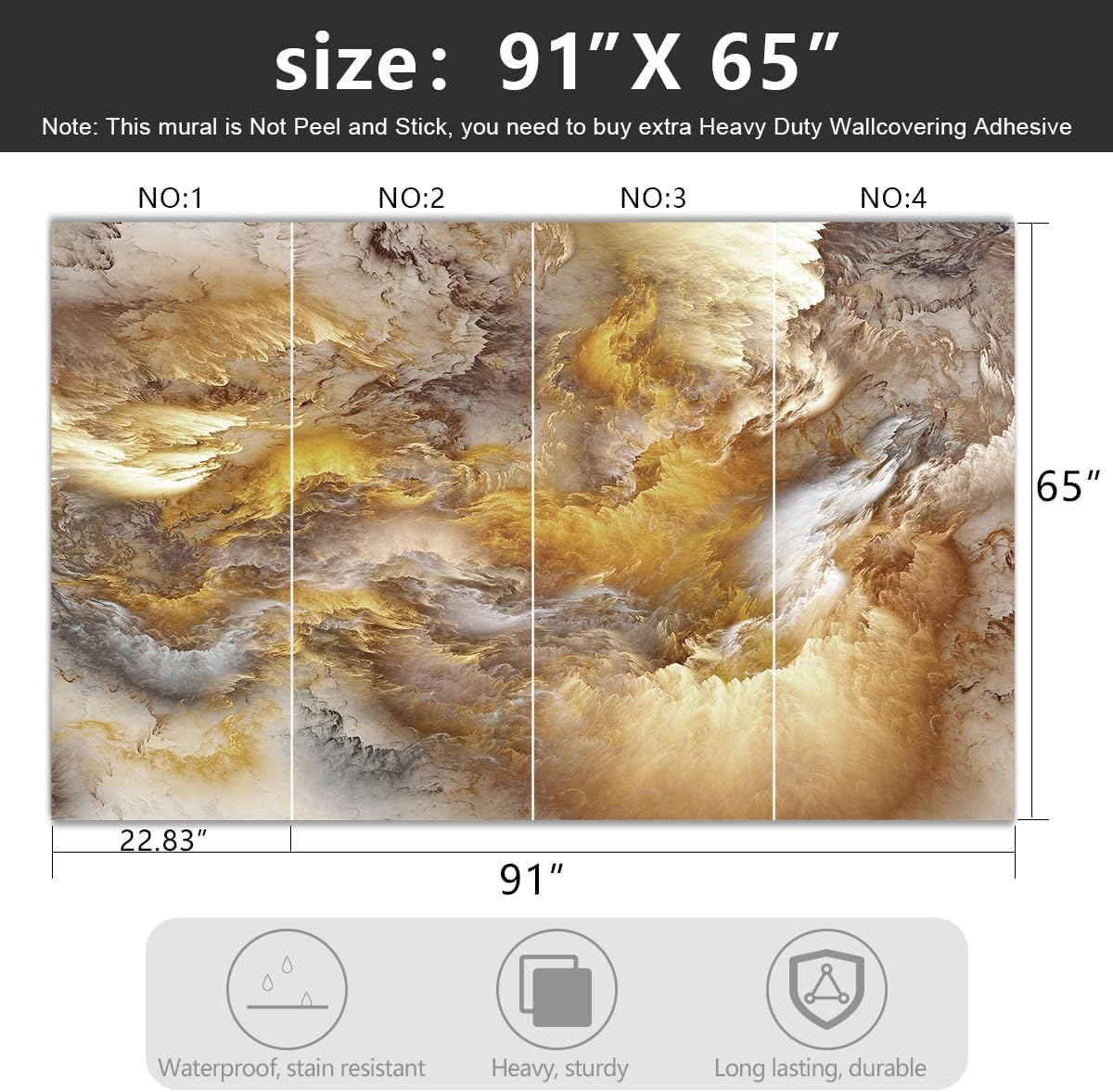 -Golden Clouds Ceiling Fabric Wallpaper Living Room Bedroom Bathroom Modern Boys Girls Kids Room Abstract Large Mural- 91"x65"（ not Peel and Stick）