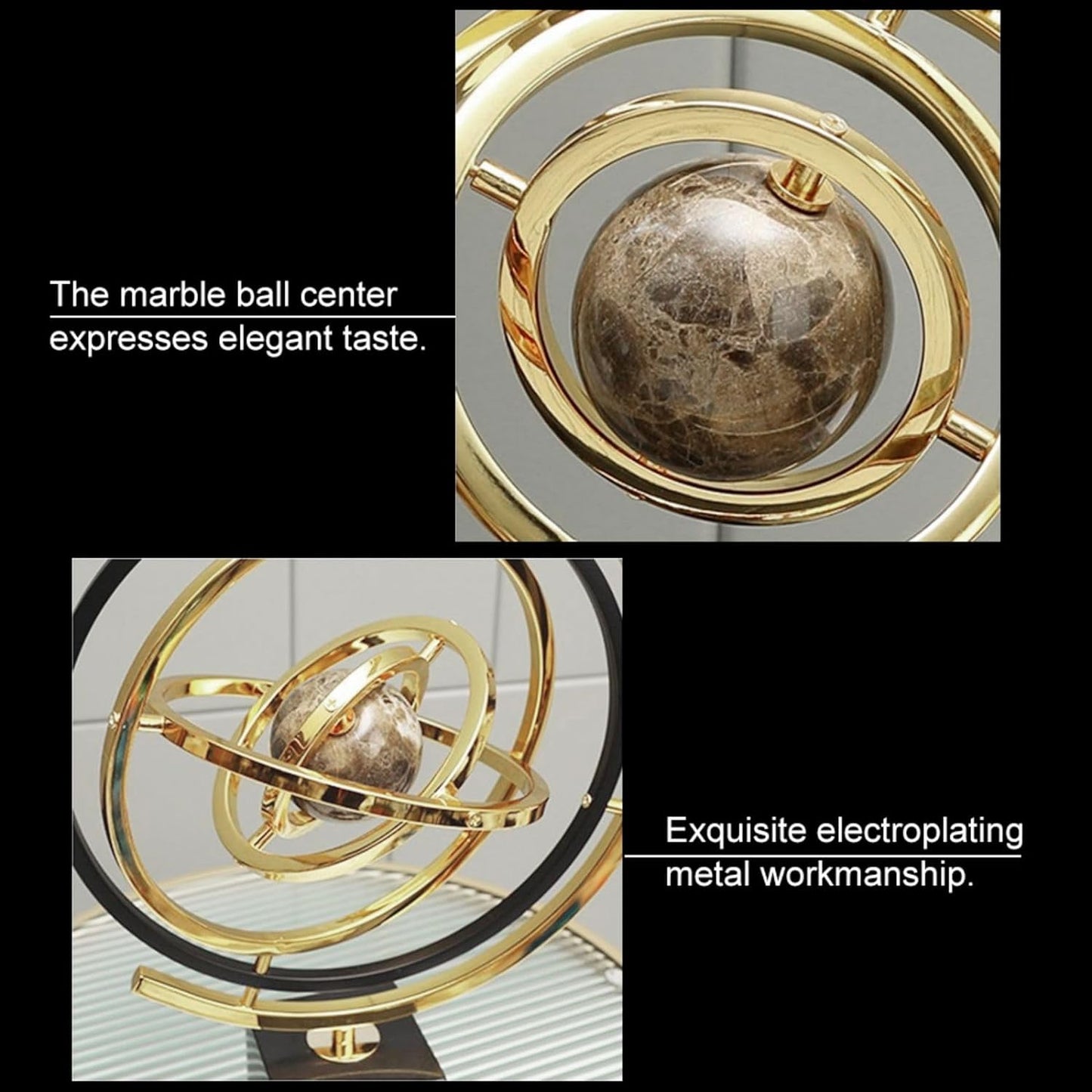 homary Modern Sculpture Decor Abstract Art Decoration Metal Globe Ornament Living Room Decor with Rectangle Stand Black & Gold