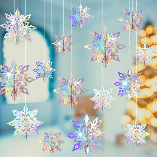 GuassLee Christmas Hanging Snowflakes Decorations Clearance 30pcs 3D Iridescent Paper Snowflakes Snow Flakes Garland for Winter Wonderland Frozen Christmas Birthday Party Decorations