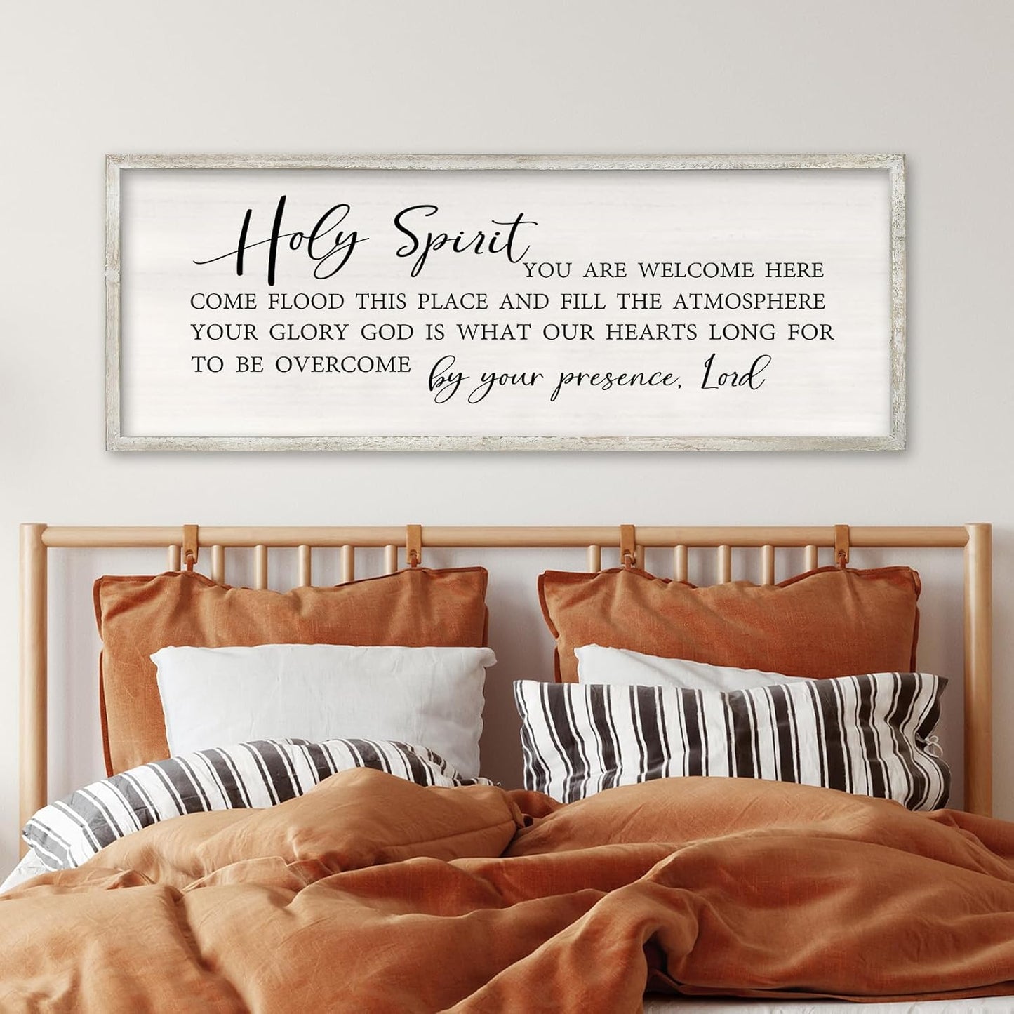 Holy Spirit You are Welcome Here Wall Decor Art 40x15 Inch Large Christian Song Bible Verse Plaque Wood Framed Sign Living Room Scripture Quote Religious For Office Wall Hanging (White)