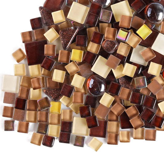 1.1 LB Irregular Crystal Mosaic Tiles,Small Particle Color Decal Crystal Glass Tile DIY Hobbies Children Handmade Crystal Craft for DIY Handmade Decorative Materials (Coffee Brown Series)