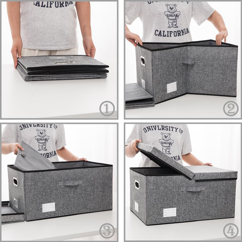 PRANDOM Storage Bins with Lids [3-Pack] Linen Fabric Foldable Storage Boxes Organizer Containers Baskets Cube with Cover (23.4X15.9X11.5) For 6+ Year Old Boys and Girls