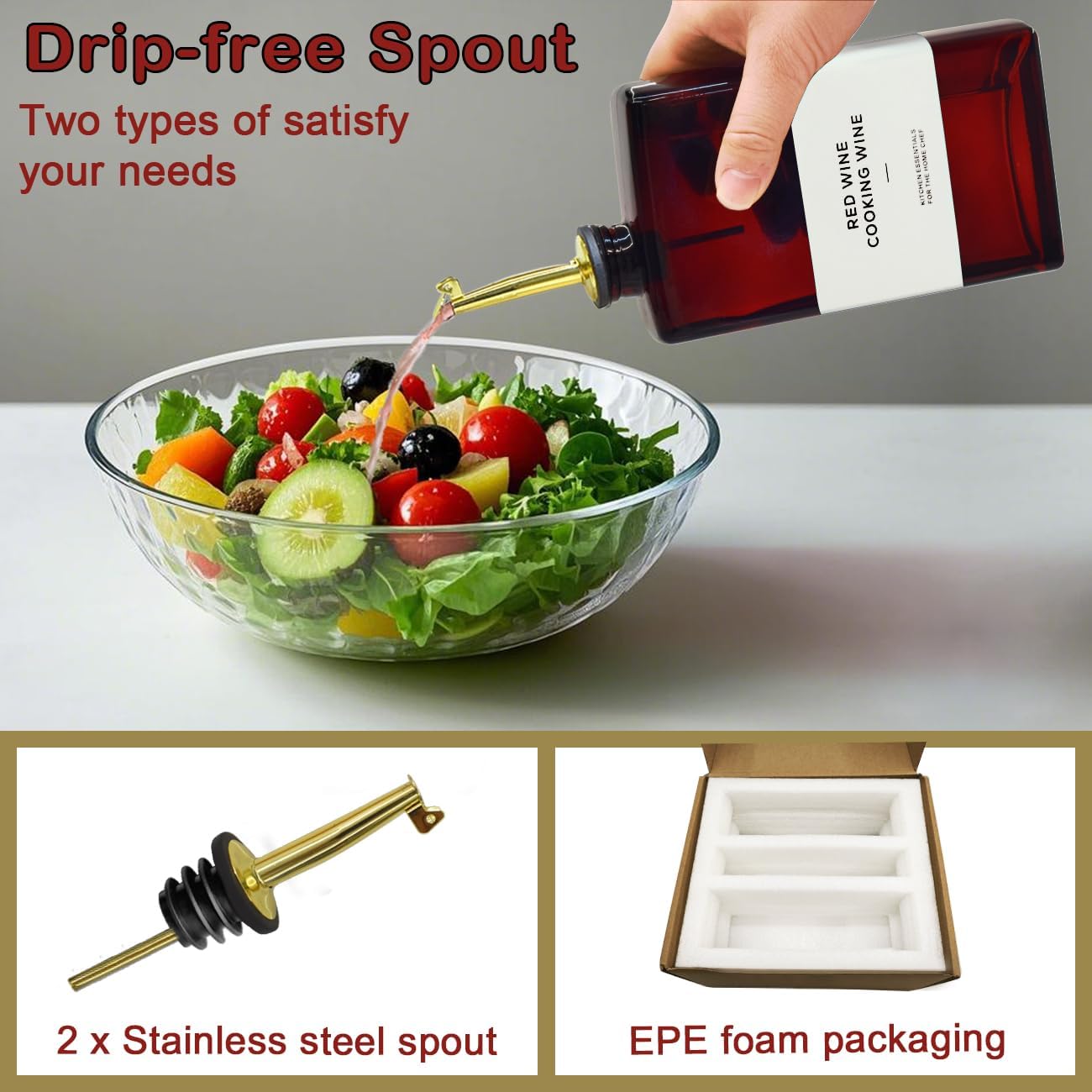 Olive Oil Dispenser Bottle for Kitchen - 11.8oz Dark Glass UV Protection, Oil and Vinegar Dispenser Set, Drip-Free Pourer, Kitchen Essential, 11.8oz, Set of 2